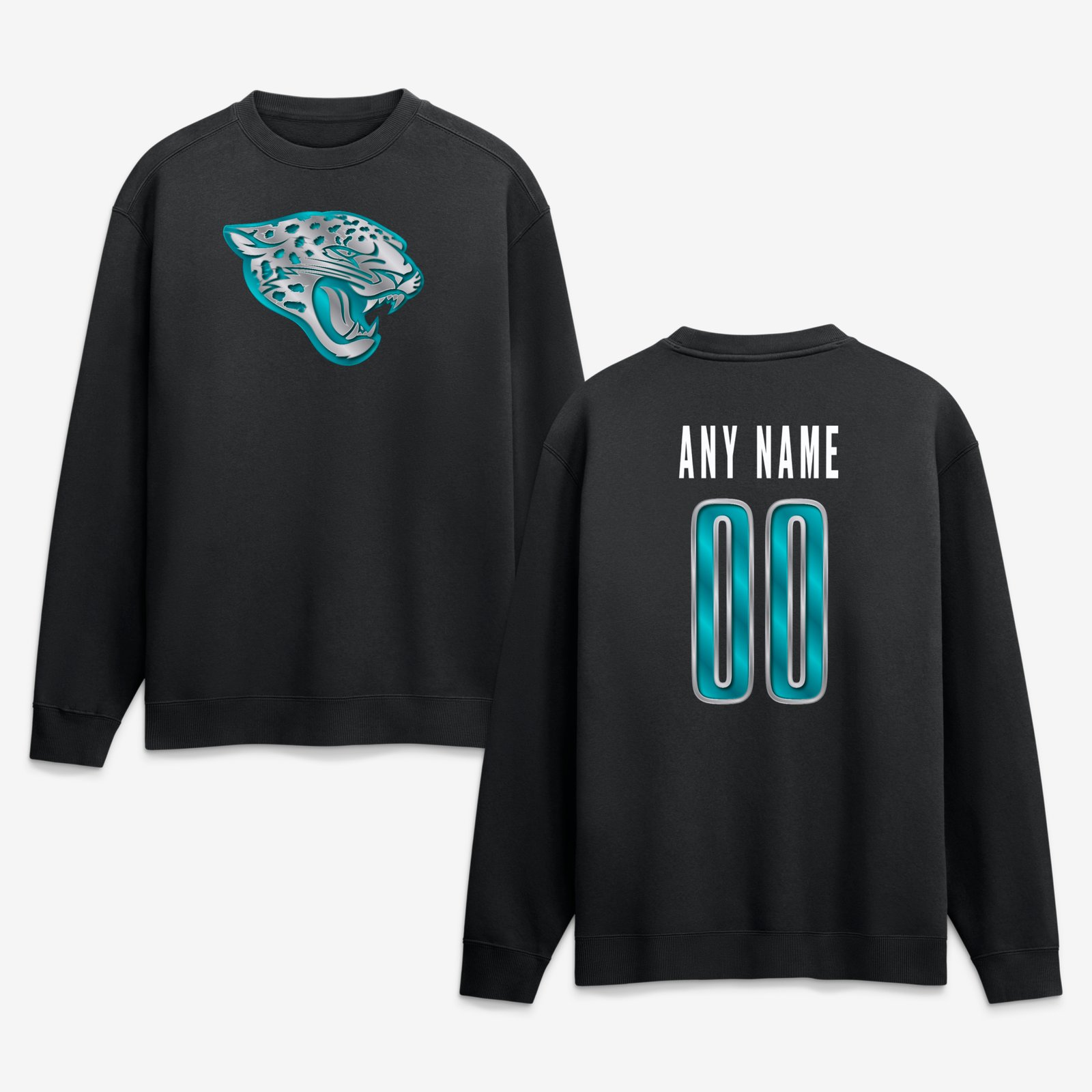 Men’s Black Jacksonville Jaguars Metallic Mascot Personalized Name & Number Sweatshirt