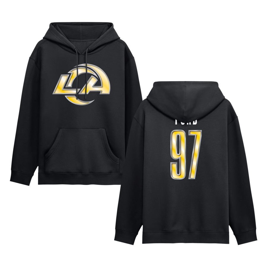 Men’s Black Los Angeles Rams Metallic Mascot Personalized Name & Number Hoodie