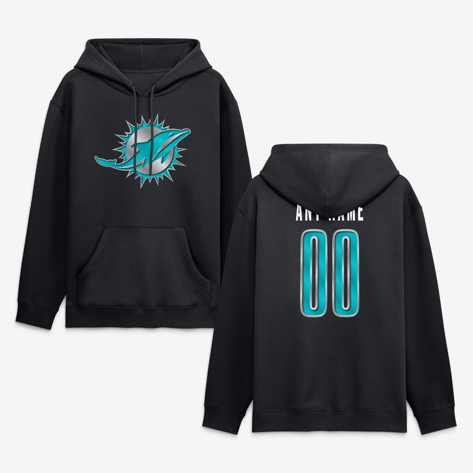 Men’s Black Miami Dolphins Metallic Mascot Personalized Name & Number Hoodie