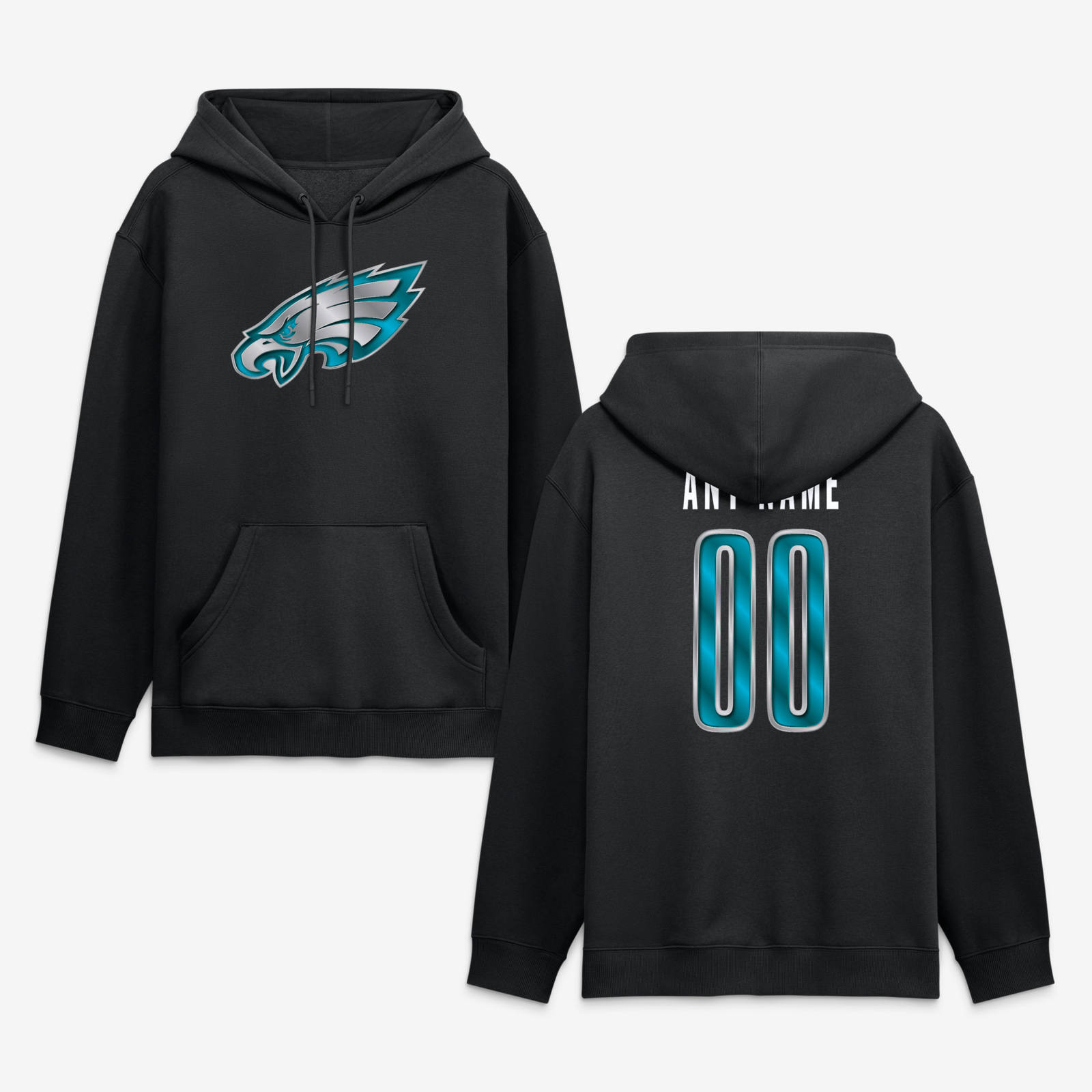 Men’s Black Philadelphia Eagles Metallic Mascot Personalized Name & Number Hoodie