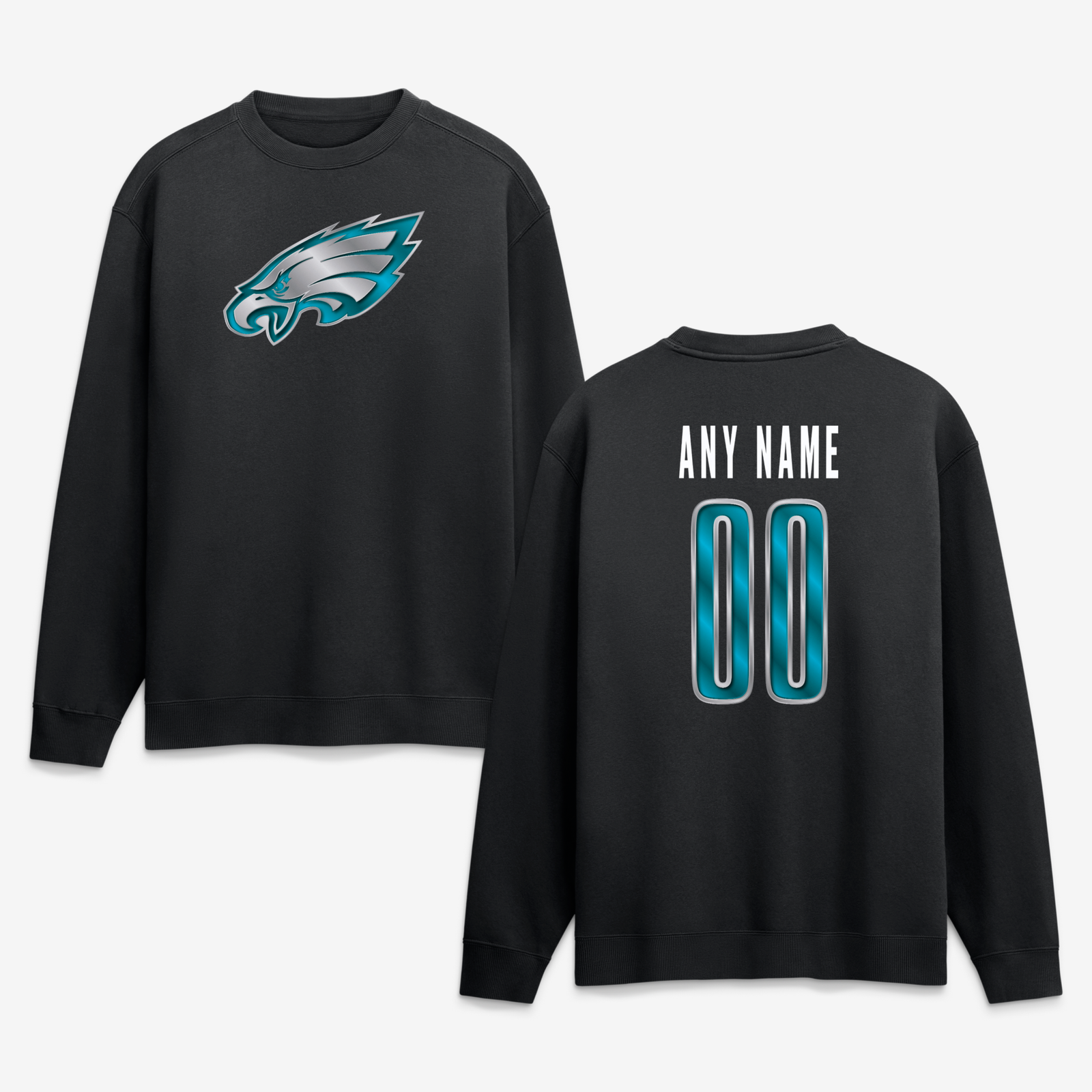 Men’s Black Philadelphia Eagles Metallic Mascot Personalized Name & Number Sweatshirt