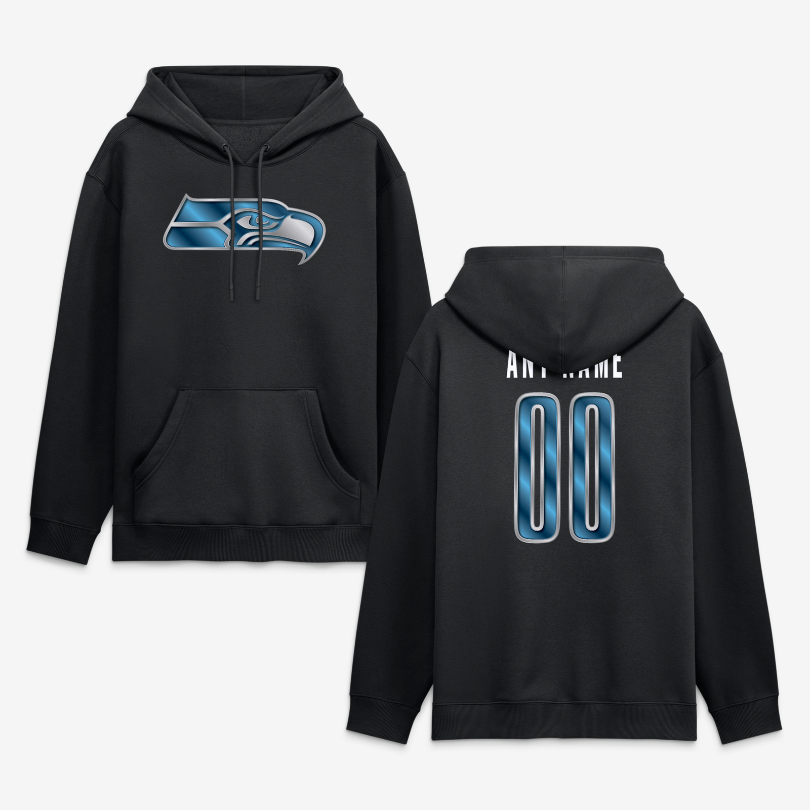 Men’s Black Seattle Seahawks Metallic Mascot Personalized Name & Number Hoodie