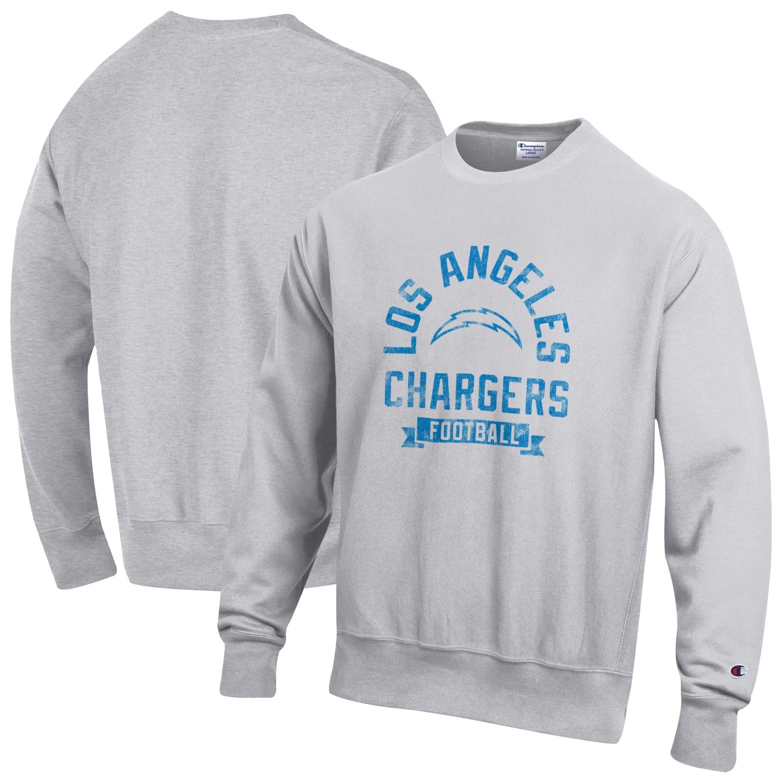 Men’s Champion Heather Gray Los Angeles Chargers Reverse Weave Fleece Pullover Sweatshirt