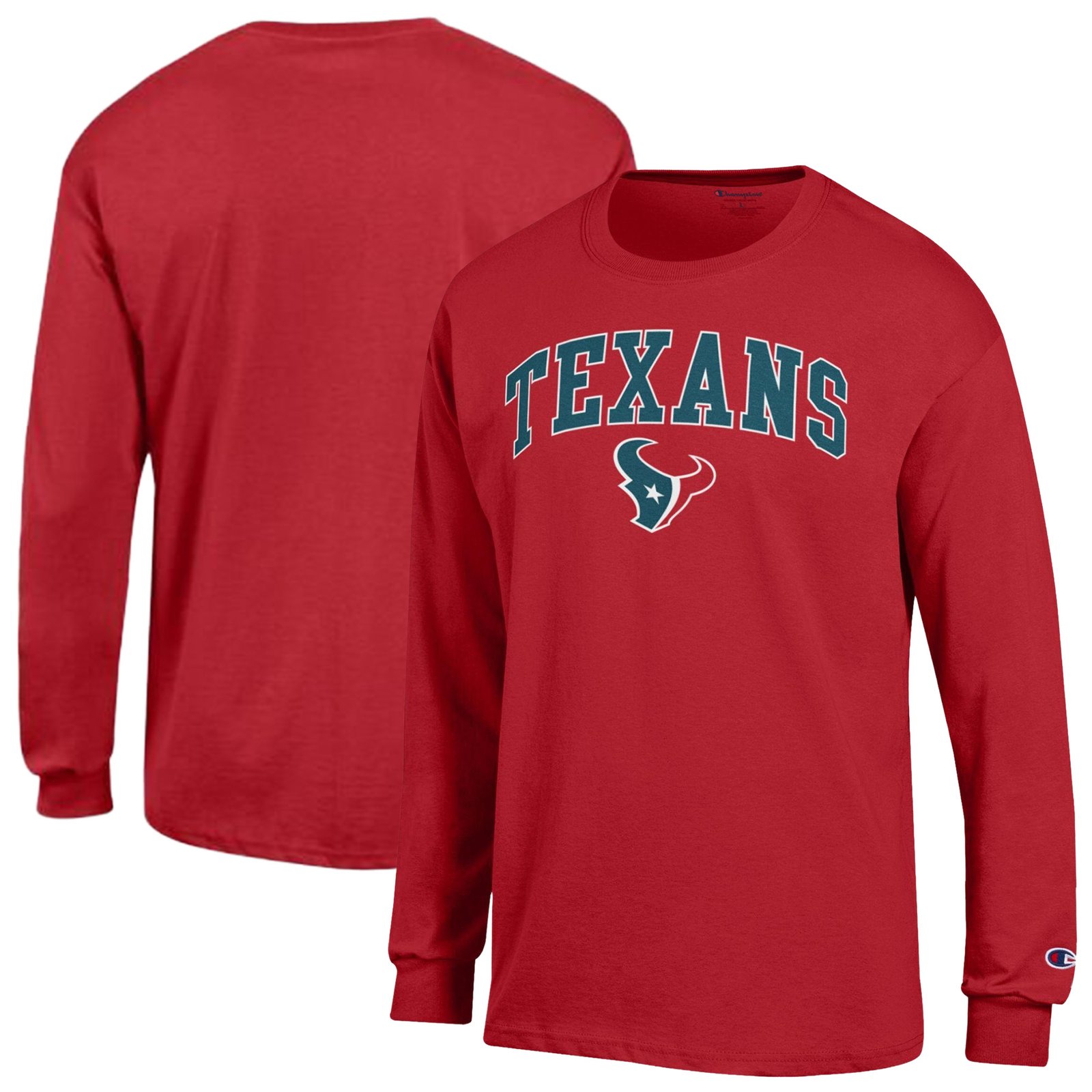 Men’s Champion Red Houston Texans Arch Over Logo Long Sleeve T-Shirt