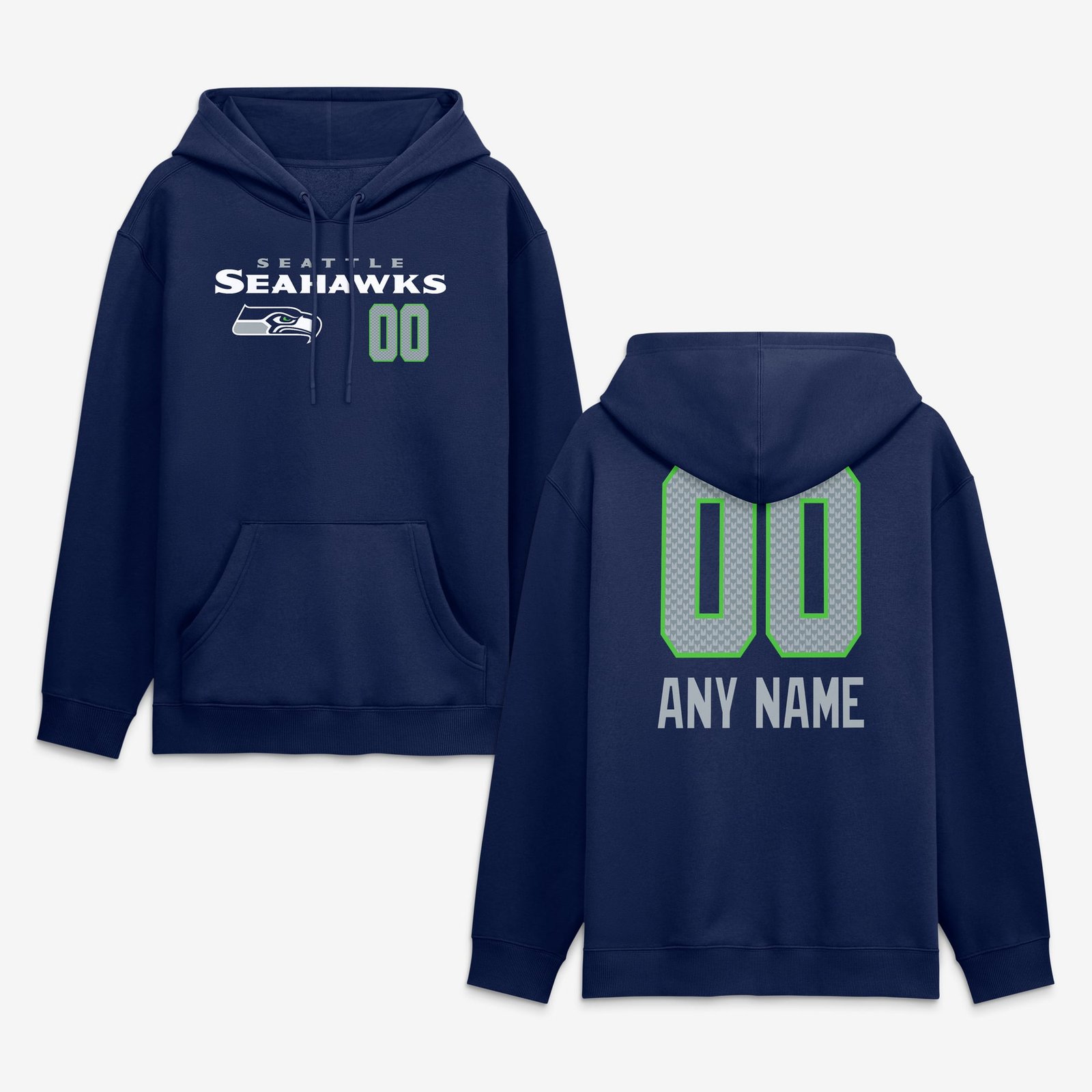 Men’s College Navy Seattle Seahawks Touchdown Wordmark Personalized Name & Number Hoodie