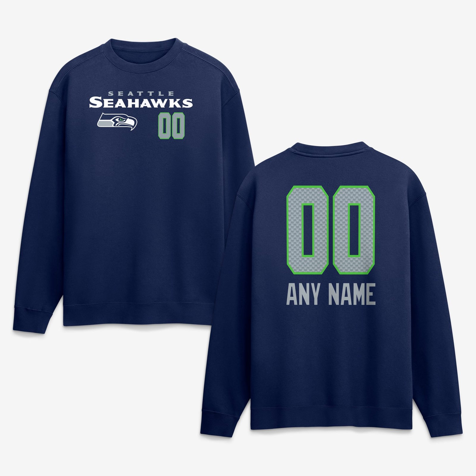 Men’s College Navy Seattle Seahawks Touchdown Wordmark Personalized Name & Number Sweatshirt