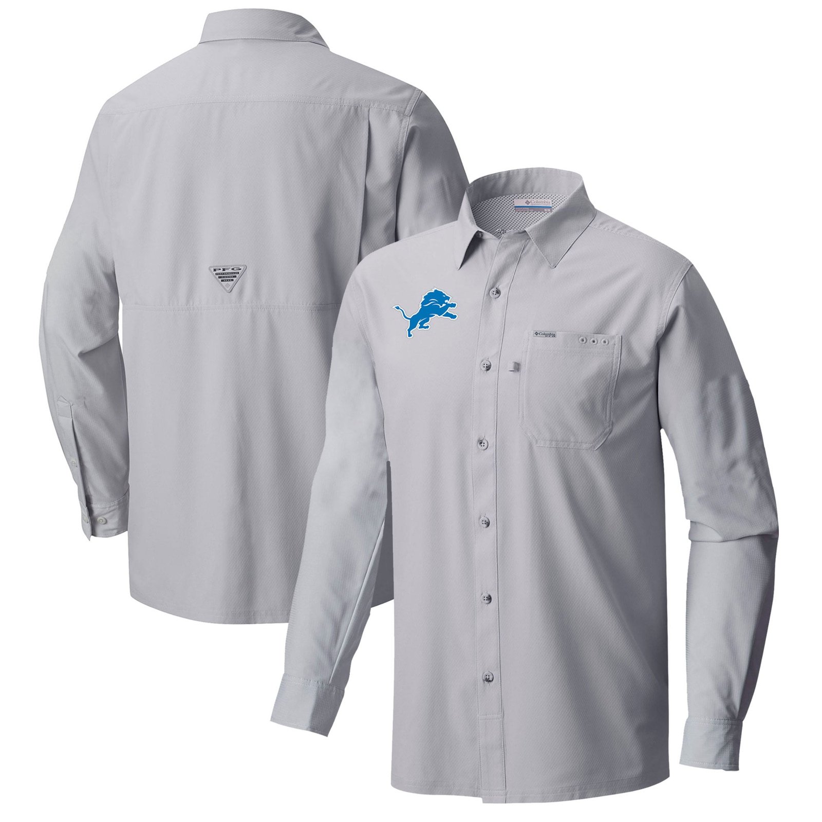 Men’s Columbia Gray Detroit Lions Slack Tide Omni-Wick Long Sleeve Button-Up Shirt