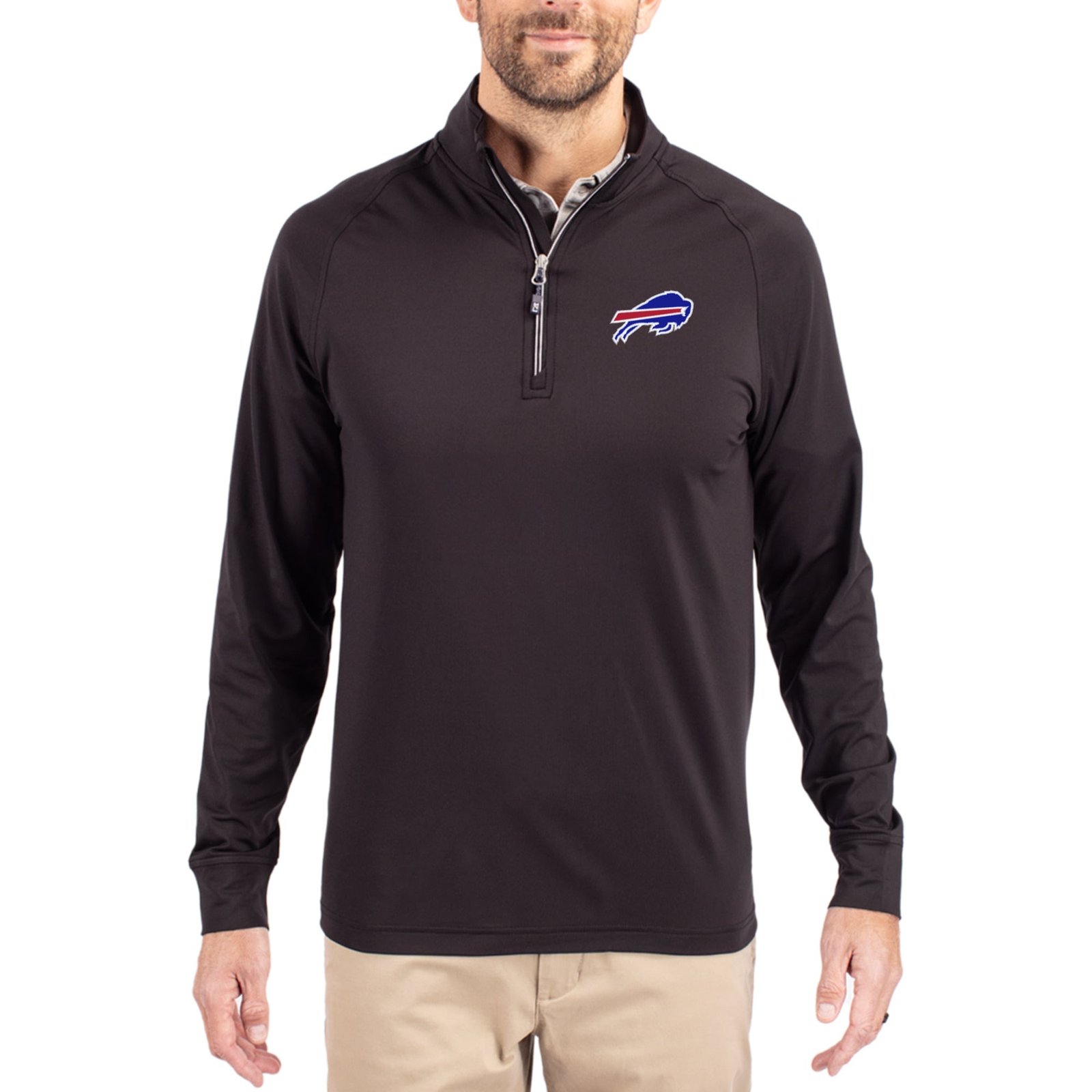 Men’s Cutter & Buck Black Buffalo Bills Adapt Eco Knit Quarter-Zip Pullover Jacket
