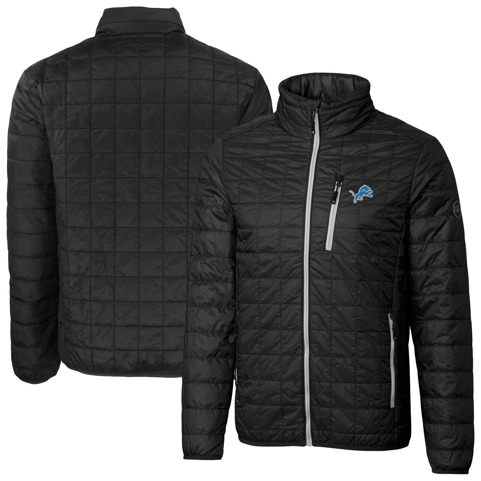 Men’s Cutter & Buck Black Detroit Lions Big & Tall Rainier PrimaLoft Eco Insulated Full-Zip Puffer Jacket
