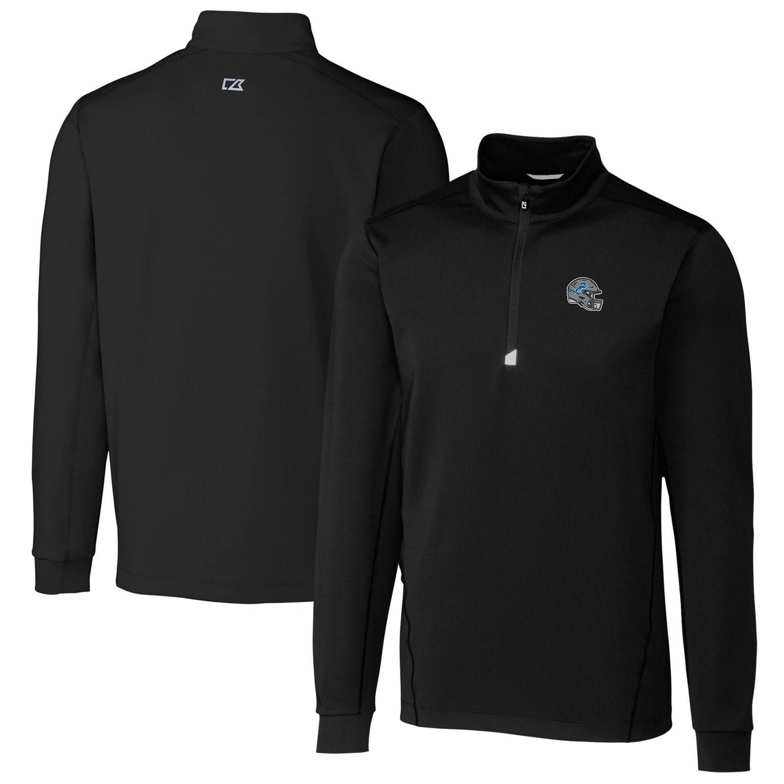 Men’s Cutter & Buck Black Detroit Lions Helmet Traverse Stretch Quarter-Zip Pullover Top