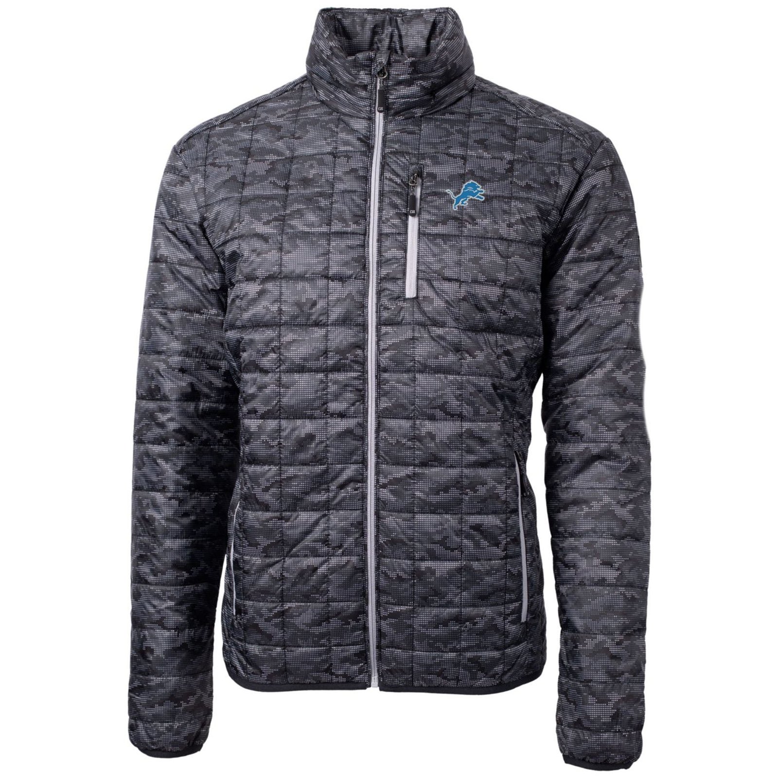 Men’s Cutter & Buck Black Detroit Lions Rainier Printed Full-Zip Puffer Jacket