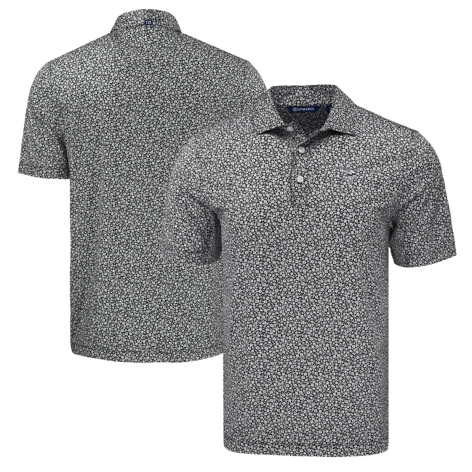 Men’s Cutter & Buck Black Minnesota Vikings Pike Eco Flora Print Polo