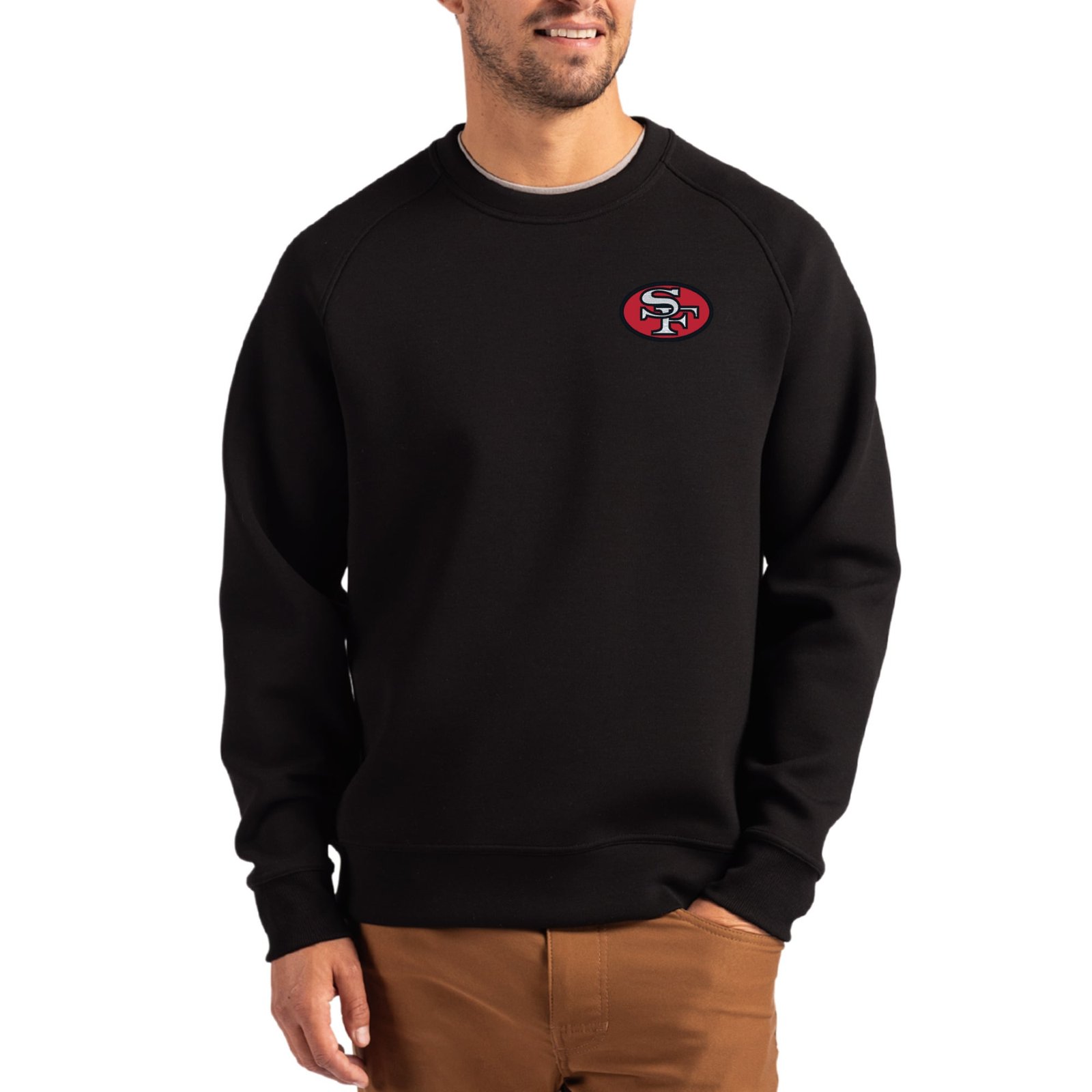 Men’s Cutter & Buck Black San Francisco 49ers Throwback Roam Recycled Raglan Pullover Sweatshirt