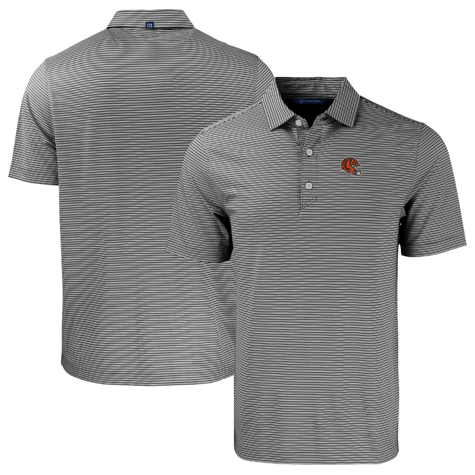 Men’s Cutter & Buck Black/White Cincinnati Bengals Helmet Big & Tall Forge Eco Double Stripe Stretch Recycled Polo