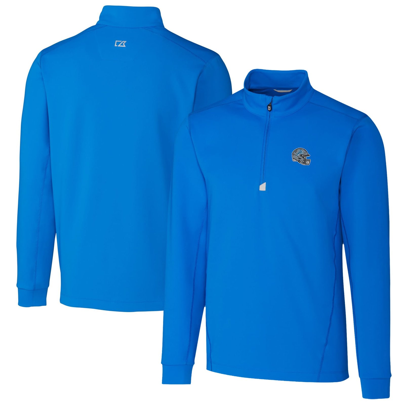 Men’s Cutter & Buck Blue Detroit Lions Helmet Traverse Stretch Quarter-Zip Pullover Top