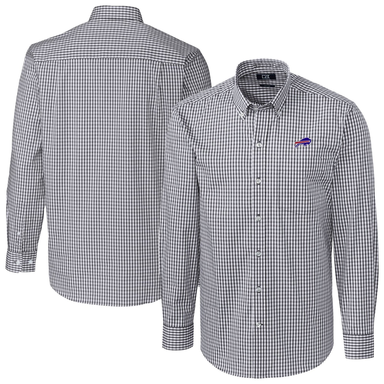 Men’s Cutter & Buck Charcoal Buffalo Bills Big & Tall Easy Care Stretch Gingham Long Sleeve Button-Down Dress Shirt