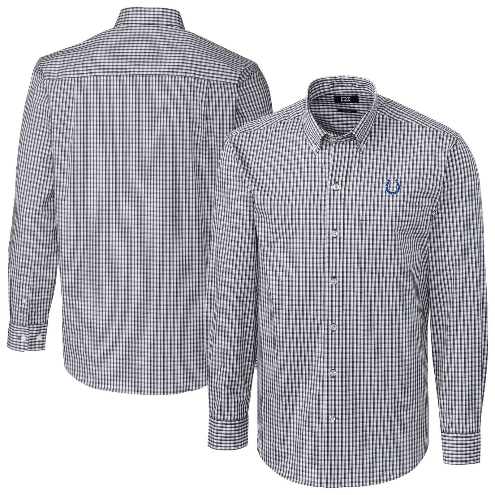 Men’s Cutter & Buck Charcoal Indianapolis Colts Big & Tall Easy Care Stretch Gingham Long Sleeve Button-Down Dress Shirt