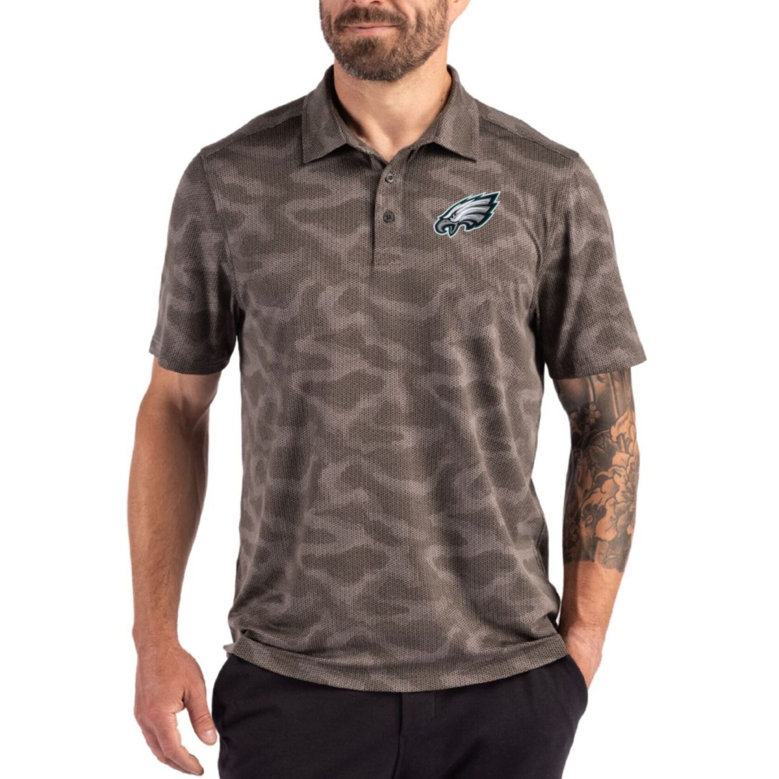 Men’s Cutter & Buck Charcoal Philadelphia Eagles Coastline Recycled Double-Peached Camo Polo