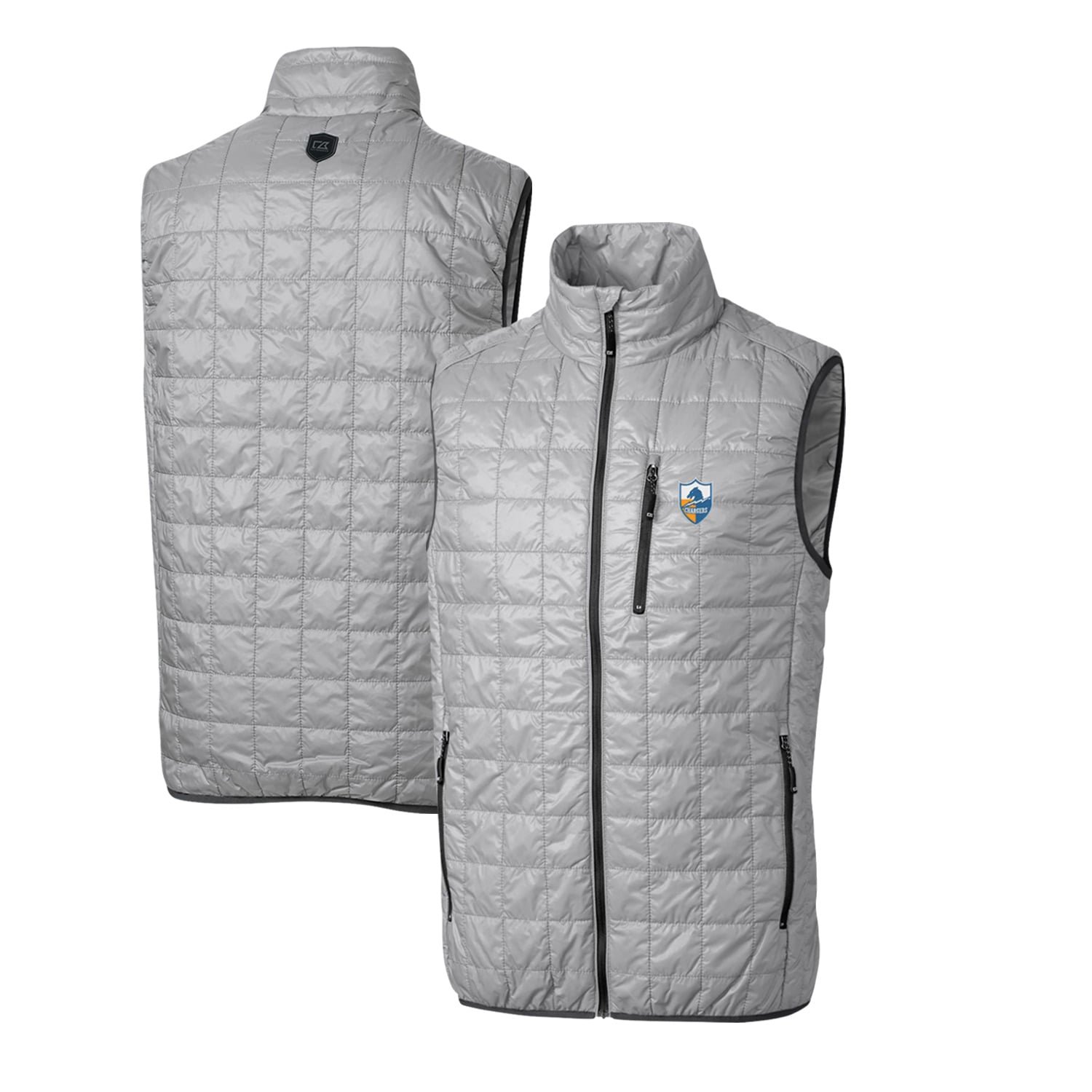 Men’s Cutter & Buck Gray Los Angeles Chargers Throwback Logo Rainier PrimaLoft Eco Insulated Full-Zip Puffer Vest