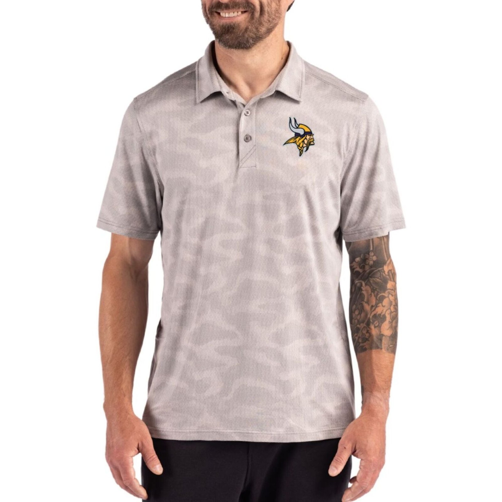 Men’s Cutter & Buck Gray Minnesota Vikings Coastline Recycled Double-Peached Camo Polo