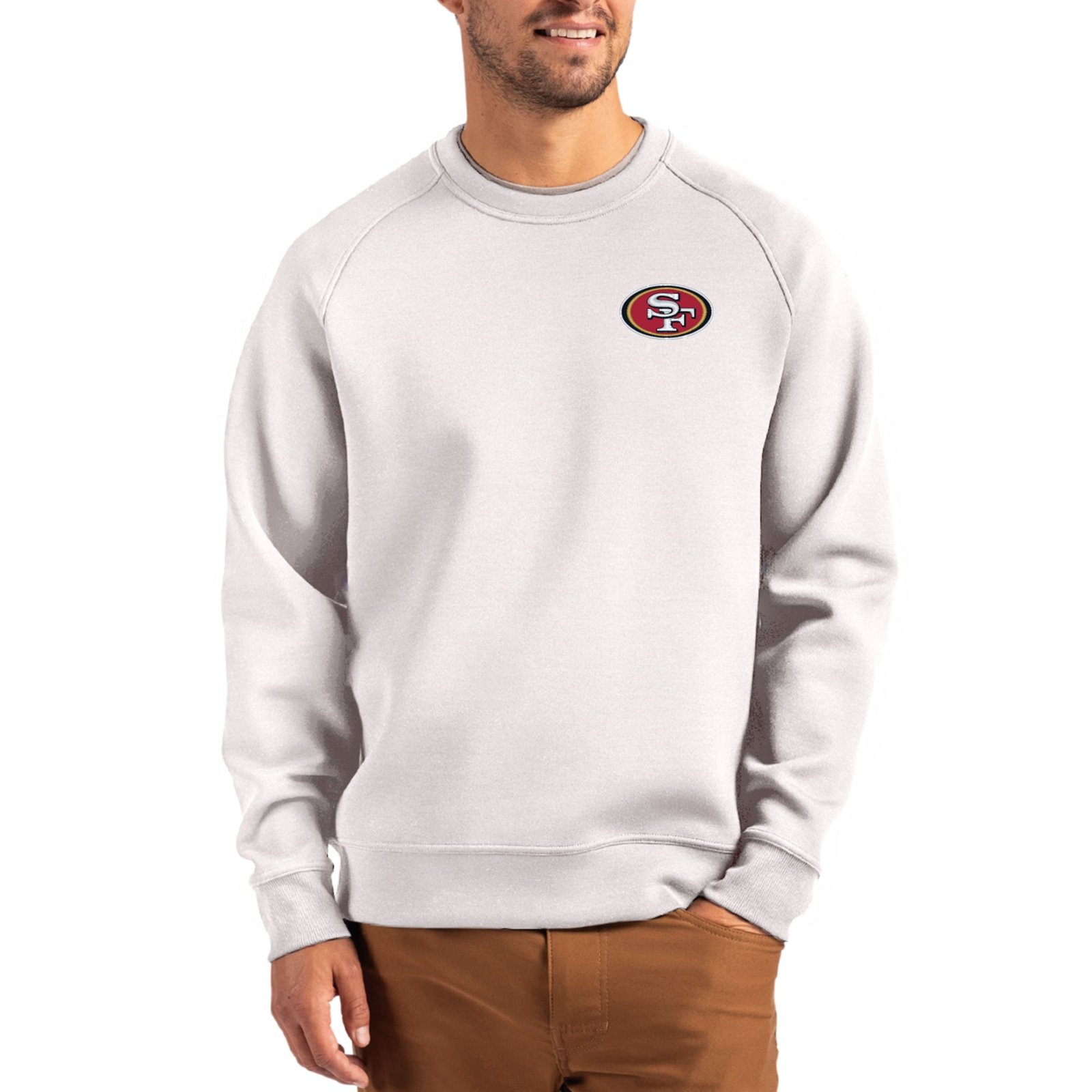 Men’s Cutter & Buck Gray San Francisco 49ers Primary Logo Roam Recycled Raglan Pullover Sweatshirt