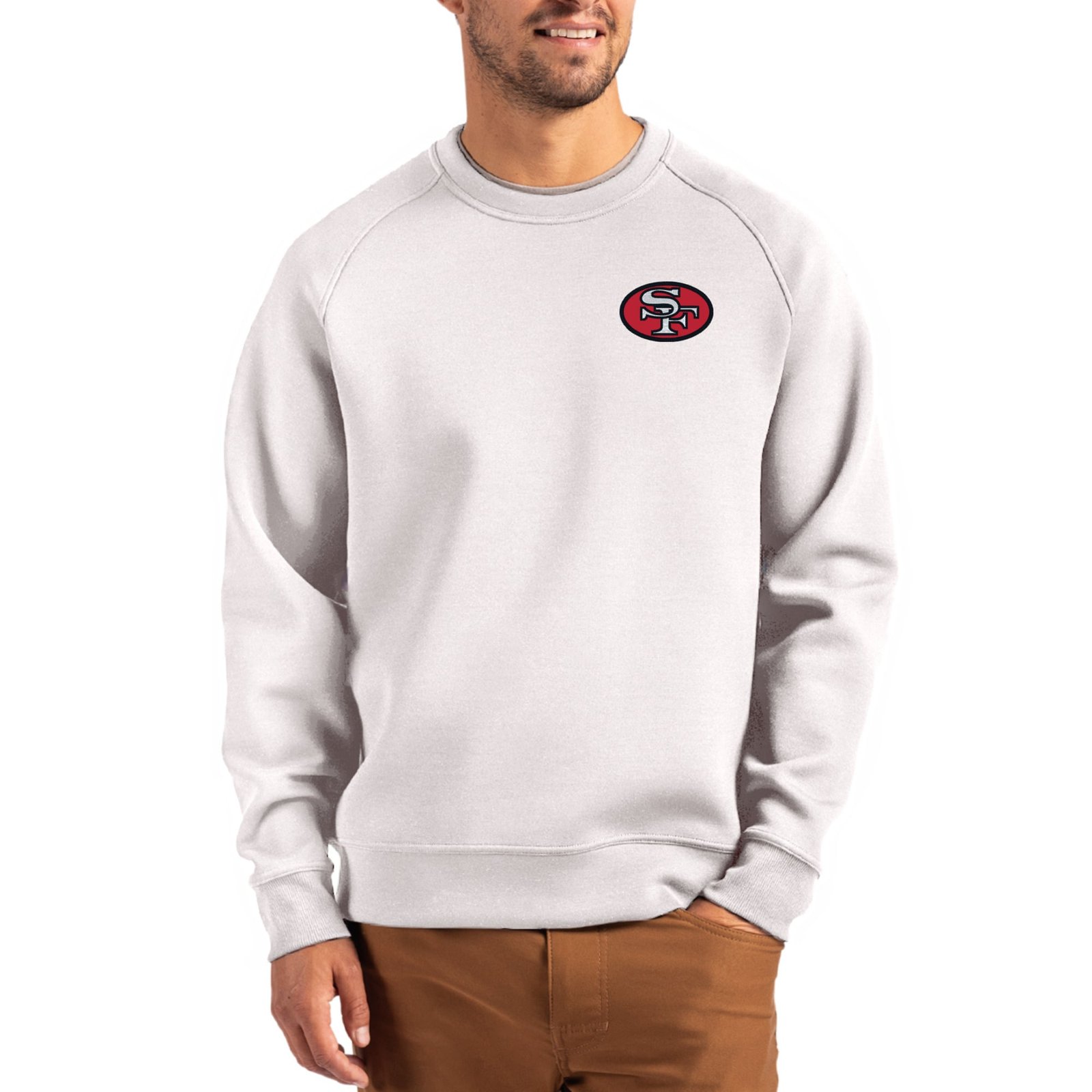 Men’s Cutter & Buck Gray San Francisco 49ers Throwback Roam Recycled Raglan Pullover Sweatshirt