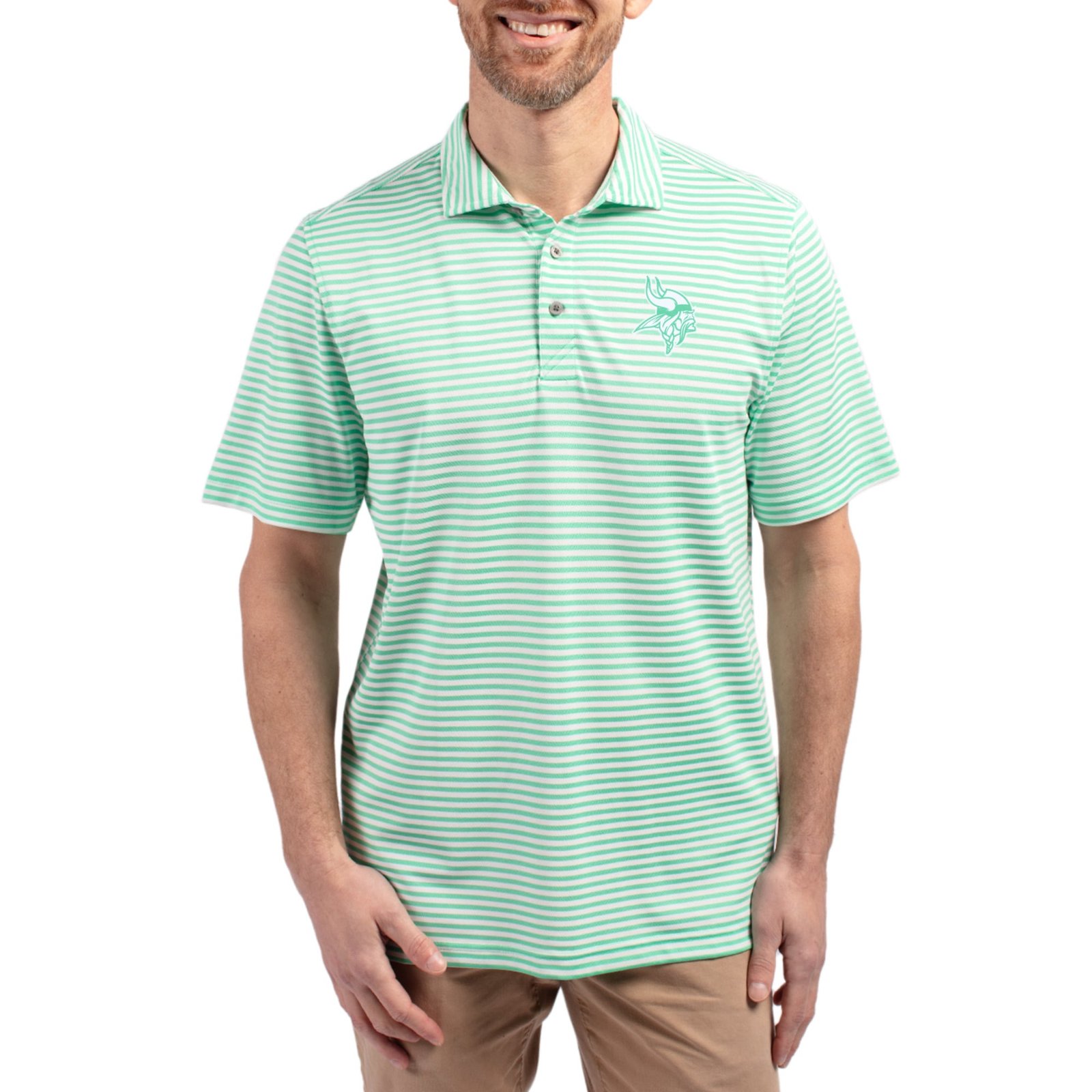 Men’s Cutter & Buck Green Minnesota Vikings Virtue Eco Pique Stripe Recycled Polo