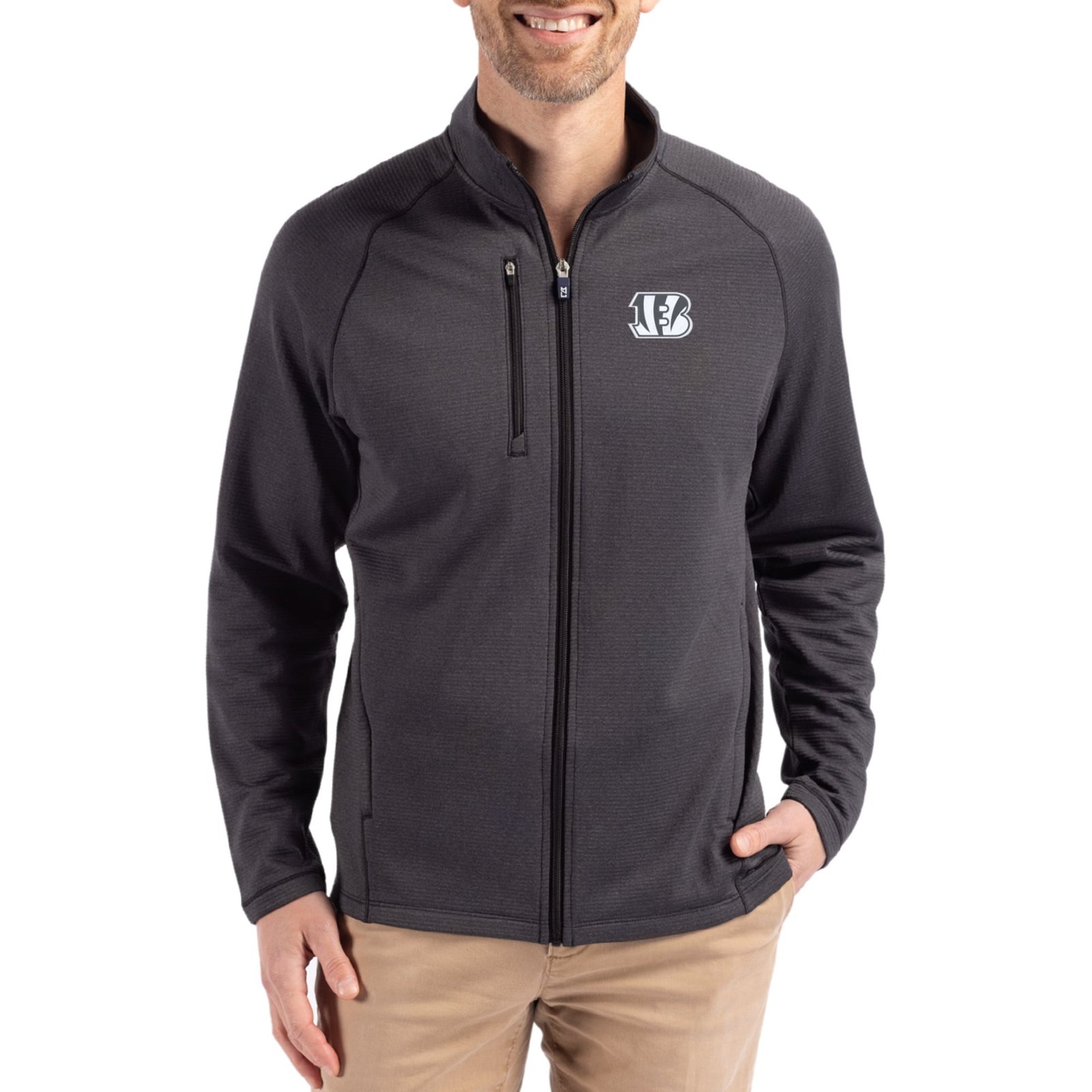 Men’s Cutter & Buck Heather Black Cincinnati Bengals Peshastin Eco Fleece Recycled Raglan Tri-Blend Full-Zip Jacket