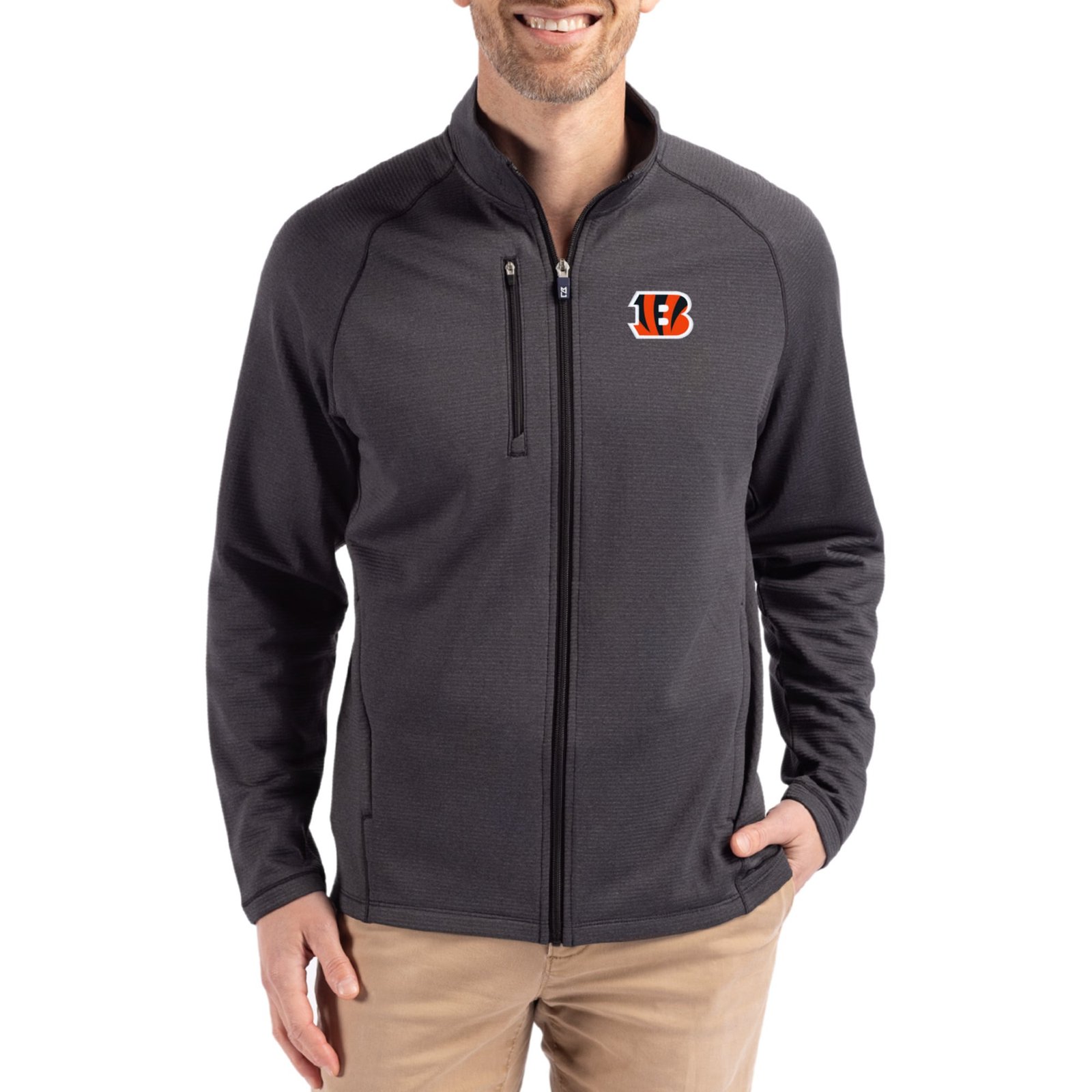 Men’s Cutter & Buck Heather Black Cincinnati Bengals Peshastin Eco Fleece Recycled Raglan Tri-Blend Full-Zip Jacket