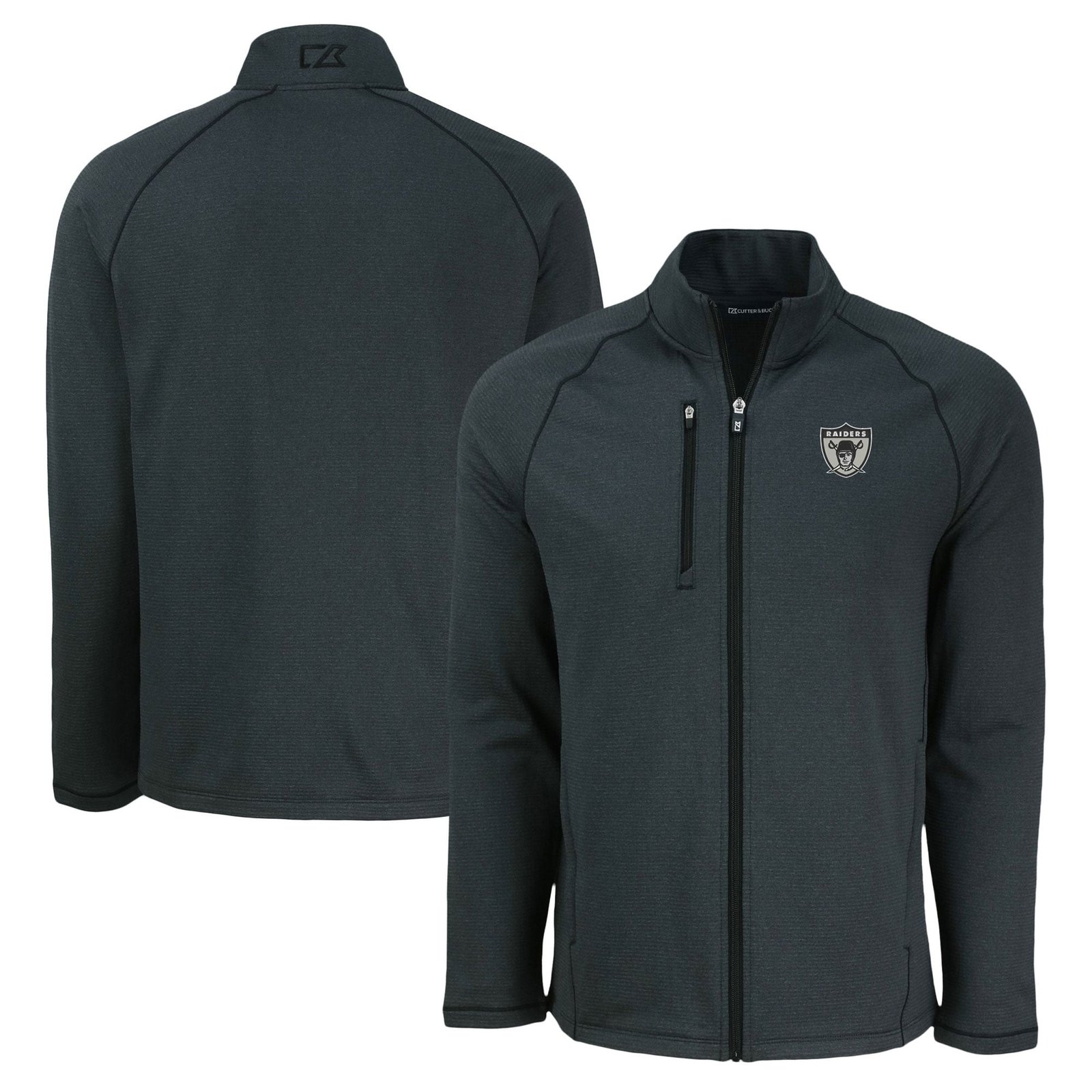 Men’s Cutter & Buck Heather Black Las Vegas Raiders Peshastin Eco Fleece Recycled Raglan Tri-Blend Full-Zip Jacket