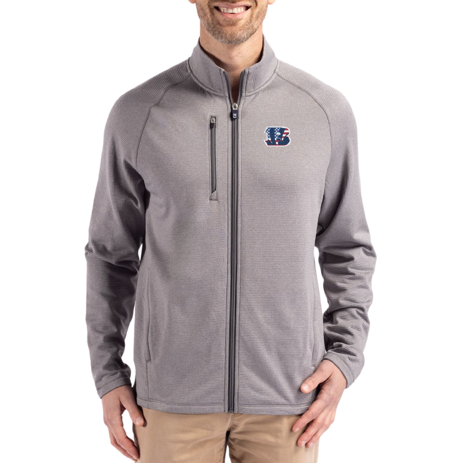 Men’s Cutter & Buck Heather Gray Cincinnati Bengals Peshastin Eco Fleece Recycled Raglan Tri-Blend Full-Zip Jacket