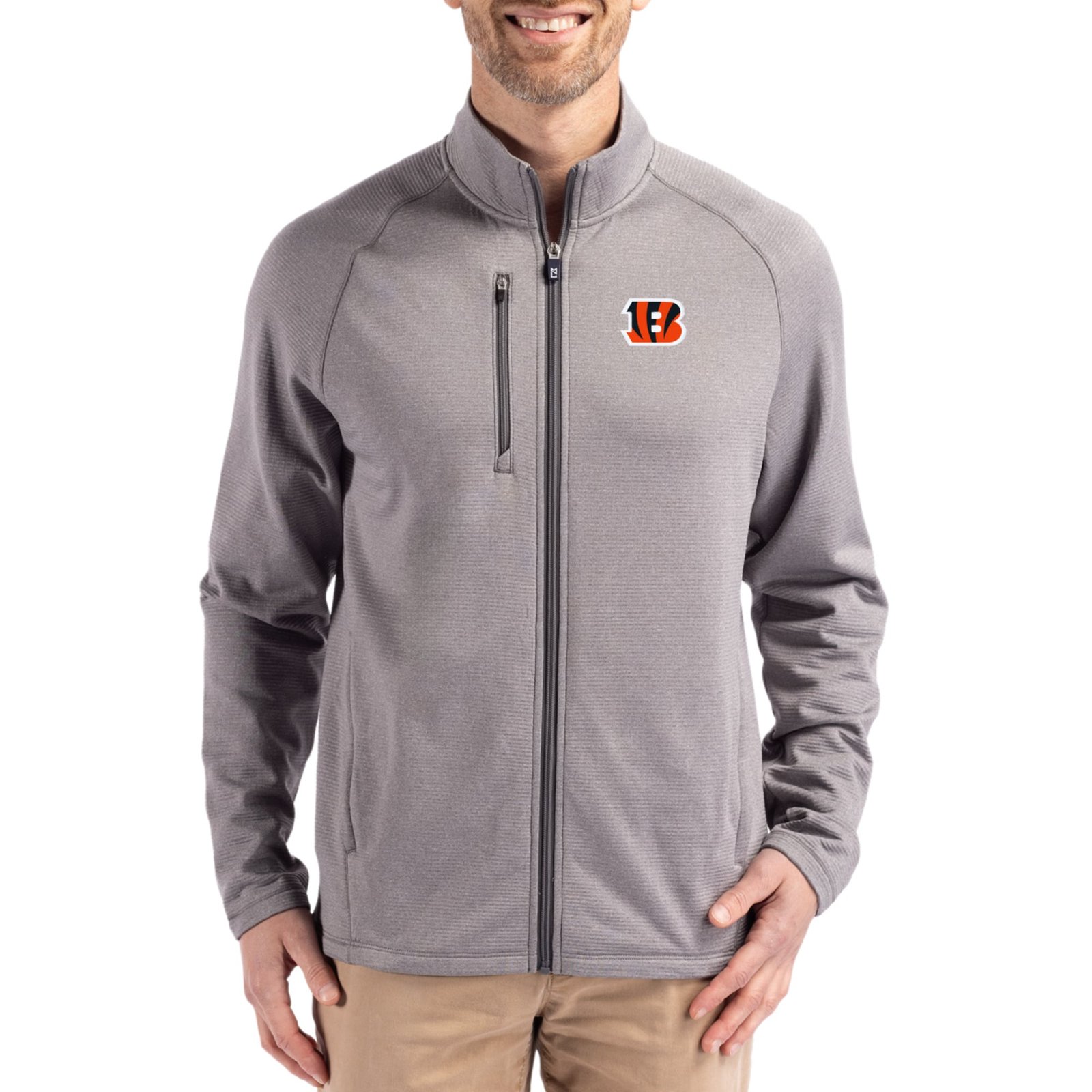 Men’s Cutter & Buck Heather Gray Cincinnati Bengals Peshastin Eco Fleece Recycled Raglan Tri-Blend Full-Zip Jacket