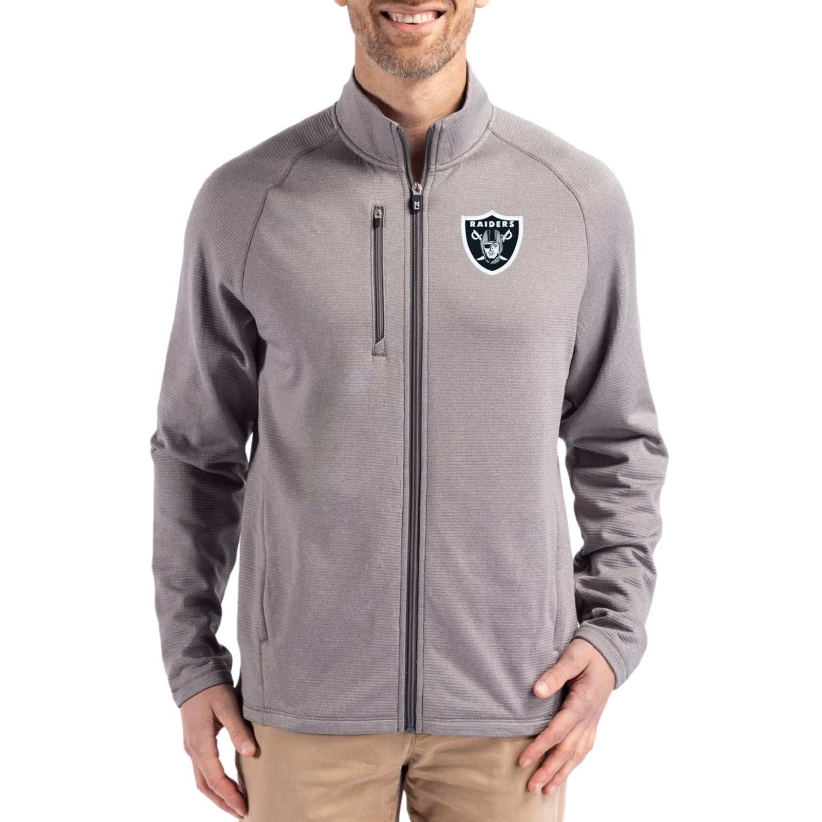 Men’s Cutter & Buck Heather Gray Las Vegas Raiders Peshastin Eco Fleece Recycled Raglan Tri-Blend Full-Zip Jacket