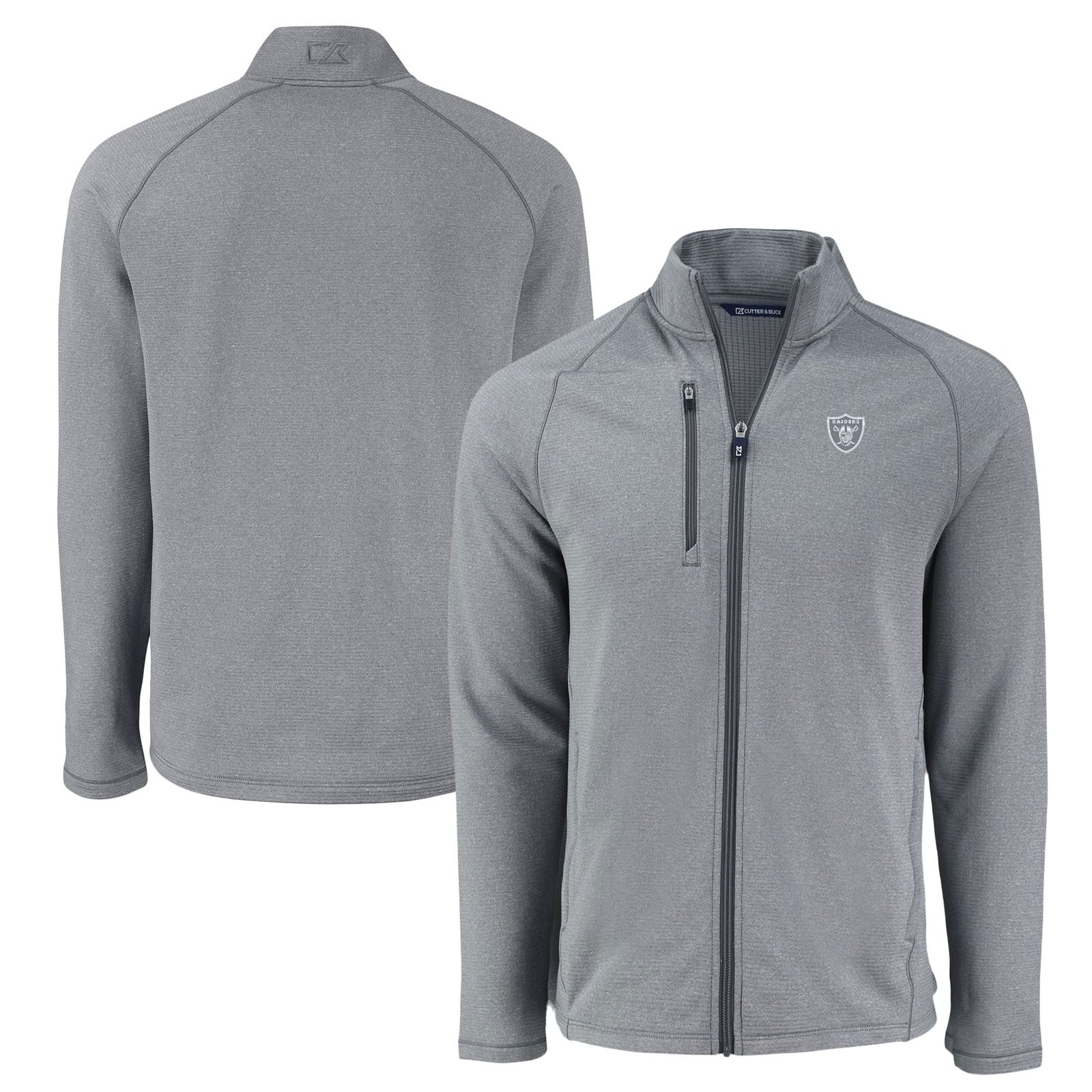 Men’s Cutter & Buck Heather Gray Las Vegas Raiders Peshastin Eco Fleece Recycled Raglan Tri-Blend Full-Zip Jacket