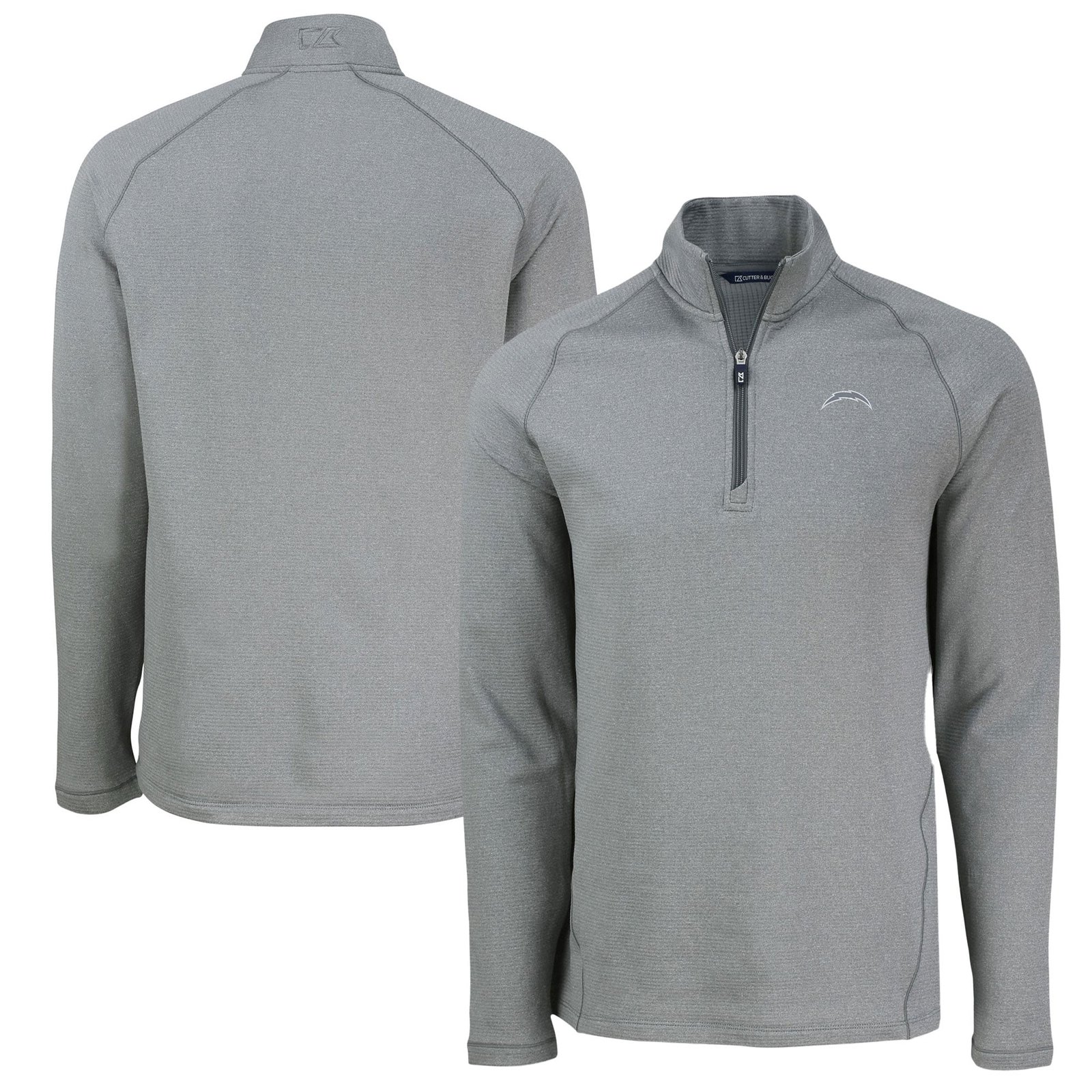Men’s Cutter & Buck Heather Gray Los Angeles Chargers Peshastin Eco Fleece Tri-Blend Raglan Recycled Quarter-Zip Jacket