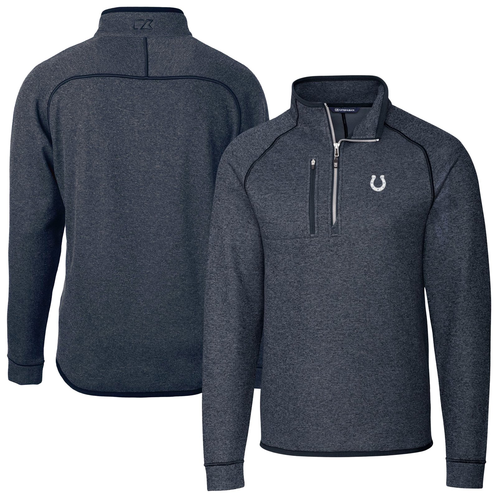 Men’s Cutter & Buck Heather Navy Indianapolis Colts Big & Tall Mainsail Sweater-Knit Half-Zip Jacket