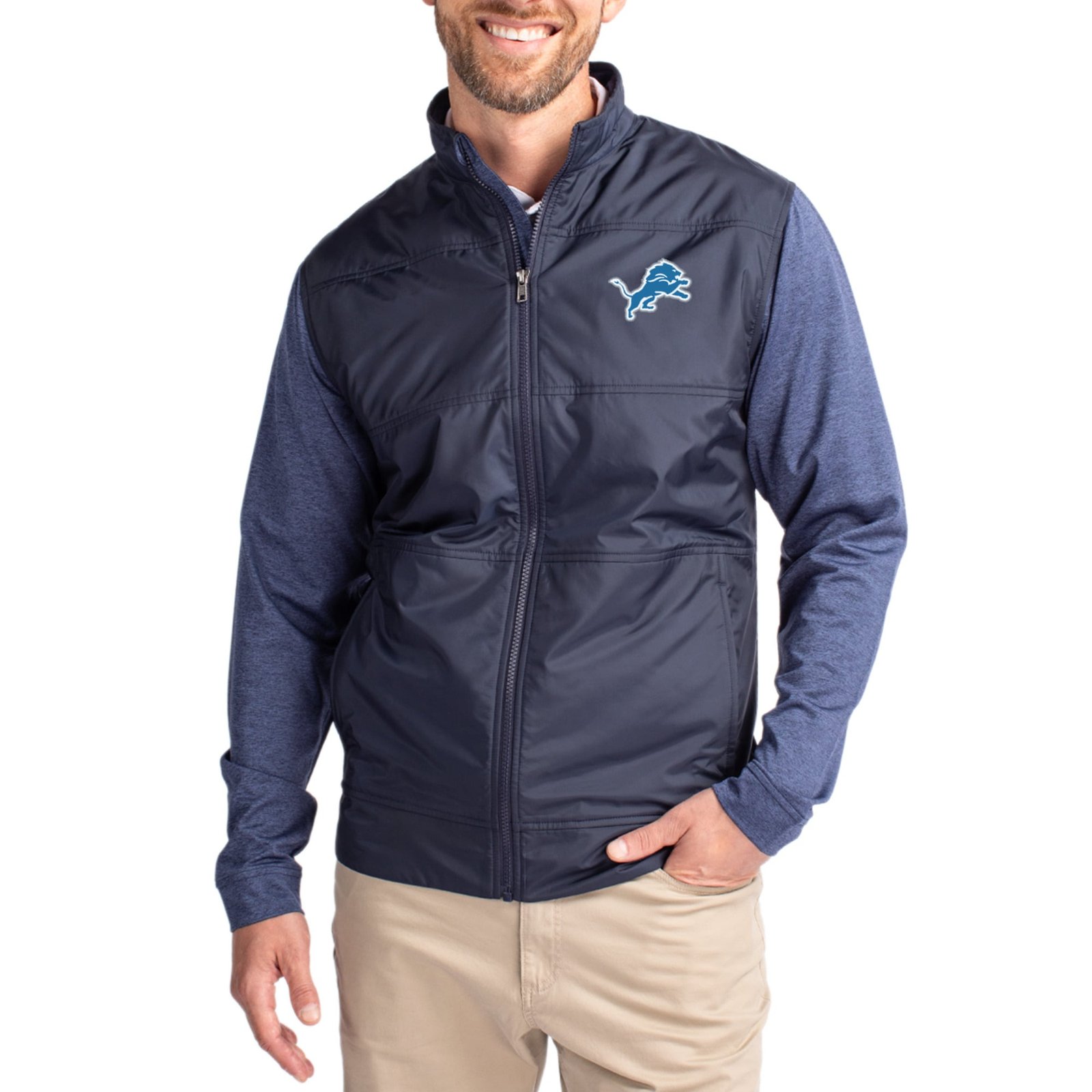 Men’s Cutter & Buck Navy Detroit Lions Stealth Full-Zip Jacket