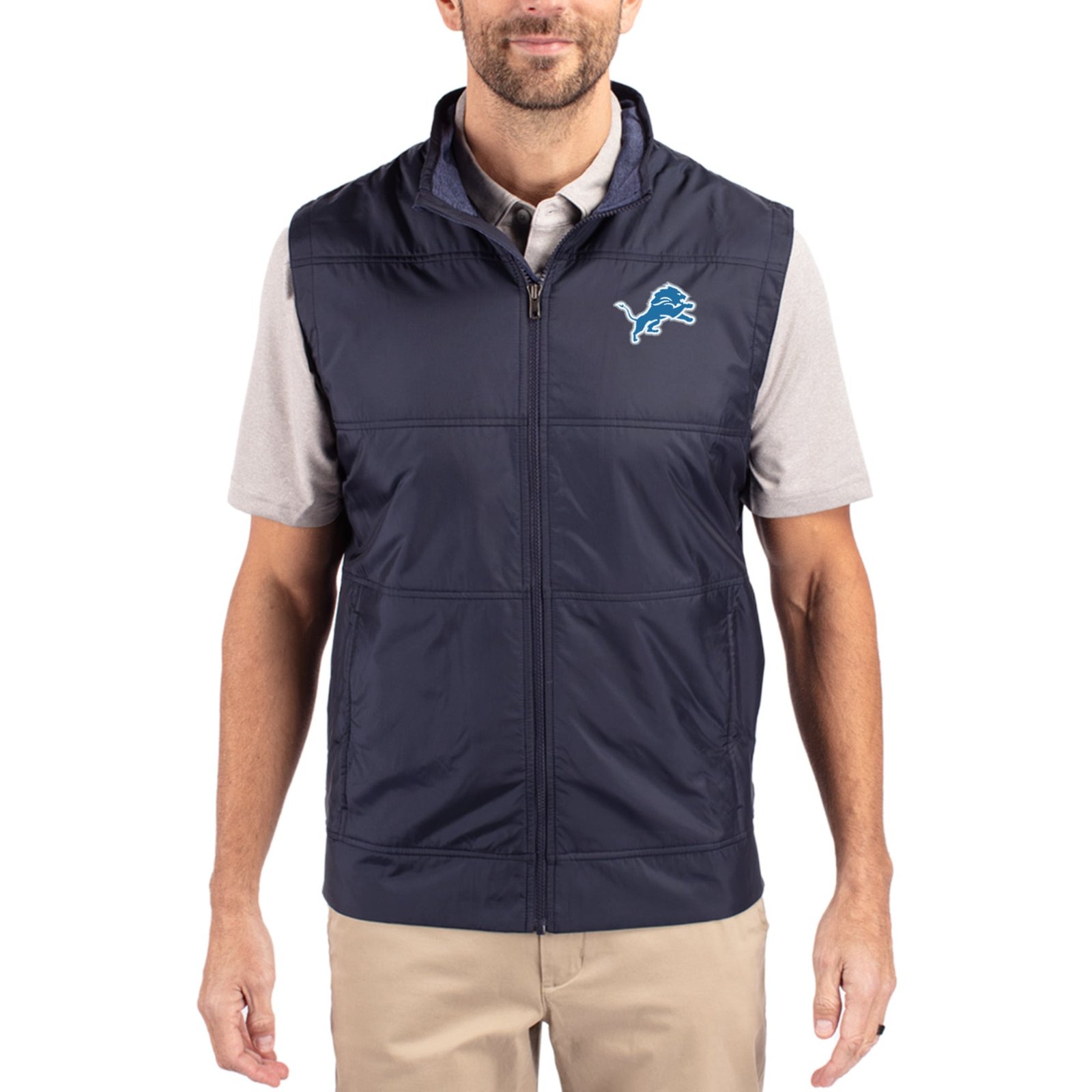 Men’s Cutter & Buck Navy Detroit Lions Stealth Full-Zip Vest