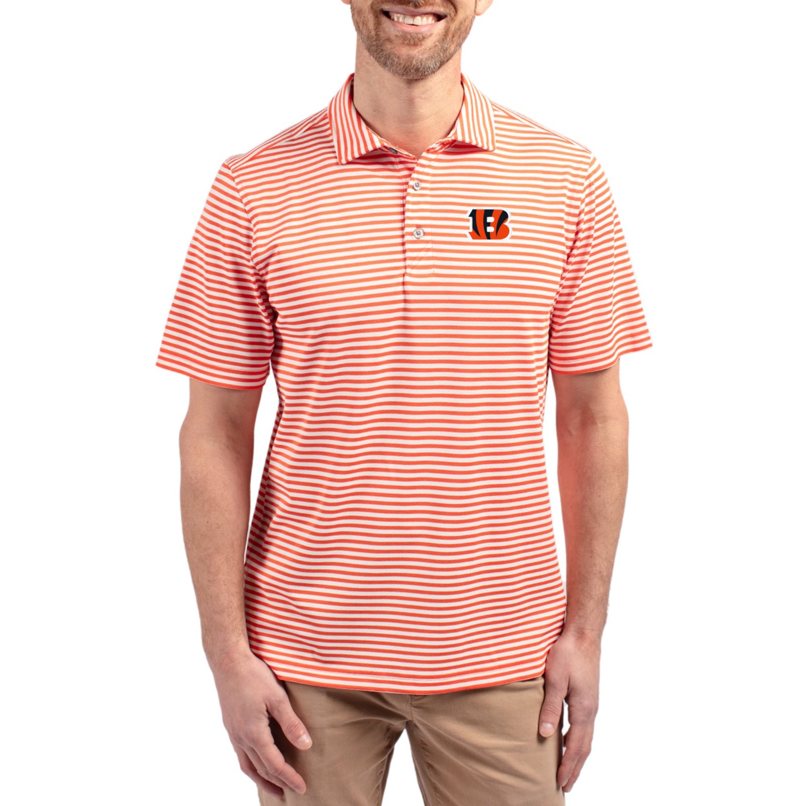 Men’s Cutter & Buck Orange Cincinnati Bengals Virtue Eco Pique Stripe Recycled Polo