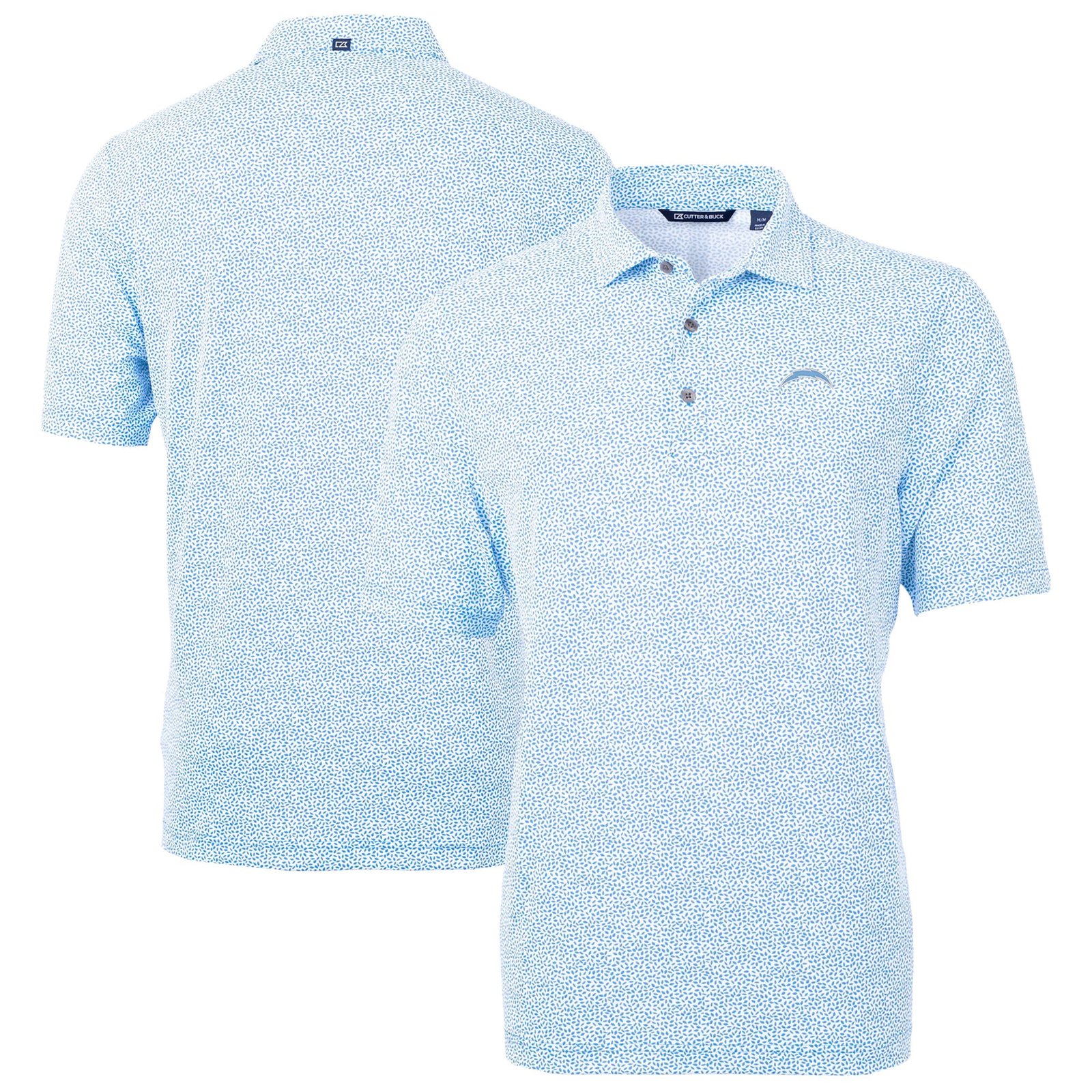 Men’s Cutter & Buck Powder Blue Los Angeles Chargers Virtue Eco Pique Botanical Print Recycled Polo