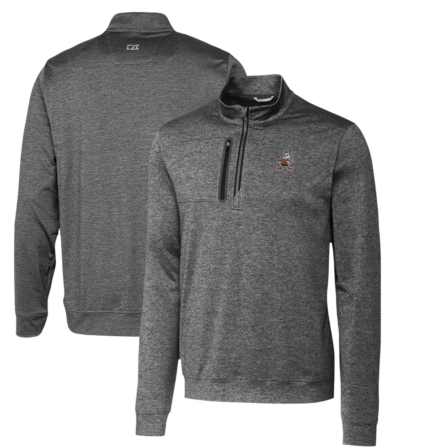 Men’s Cutter & Buck Steel Cleveland Browns Stealth Heathered Throwback Logo Quarter-Zip Pullover Top