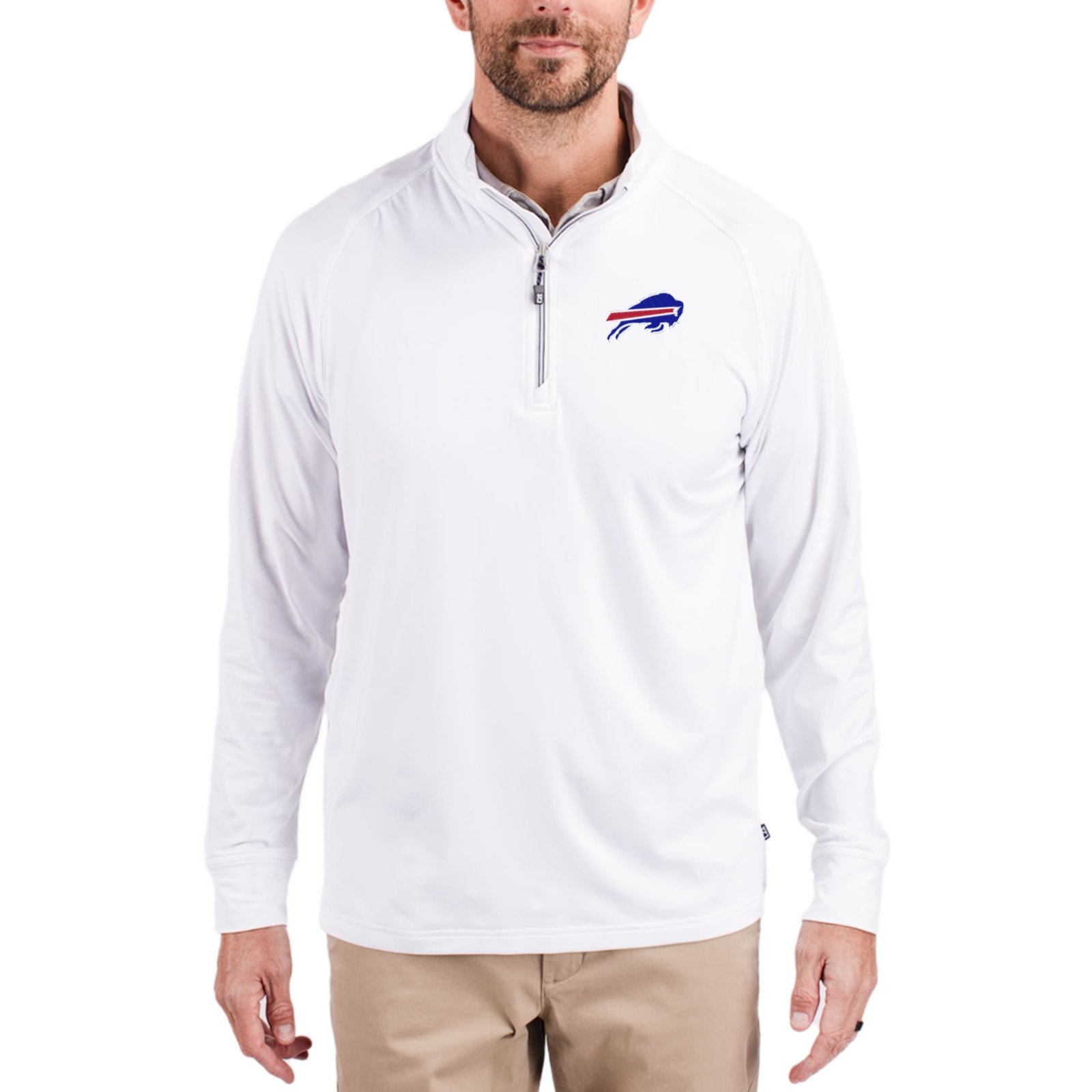Men’s Cutter & Buck White Buffalo Bills Adapt Eco Knit Quarter-Zip Pullover Jacket