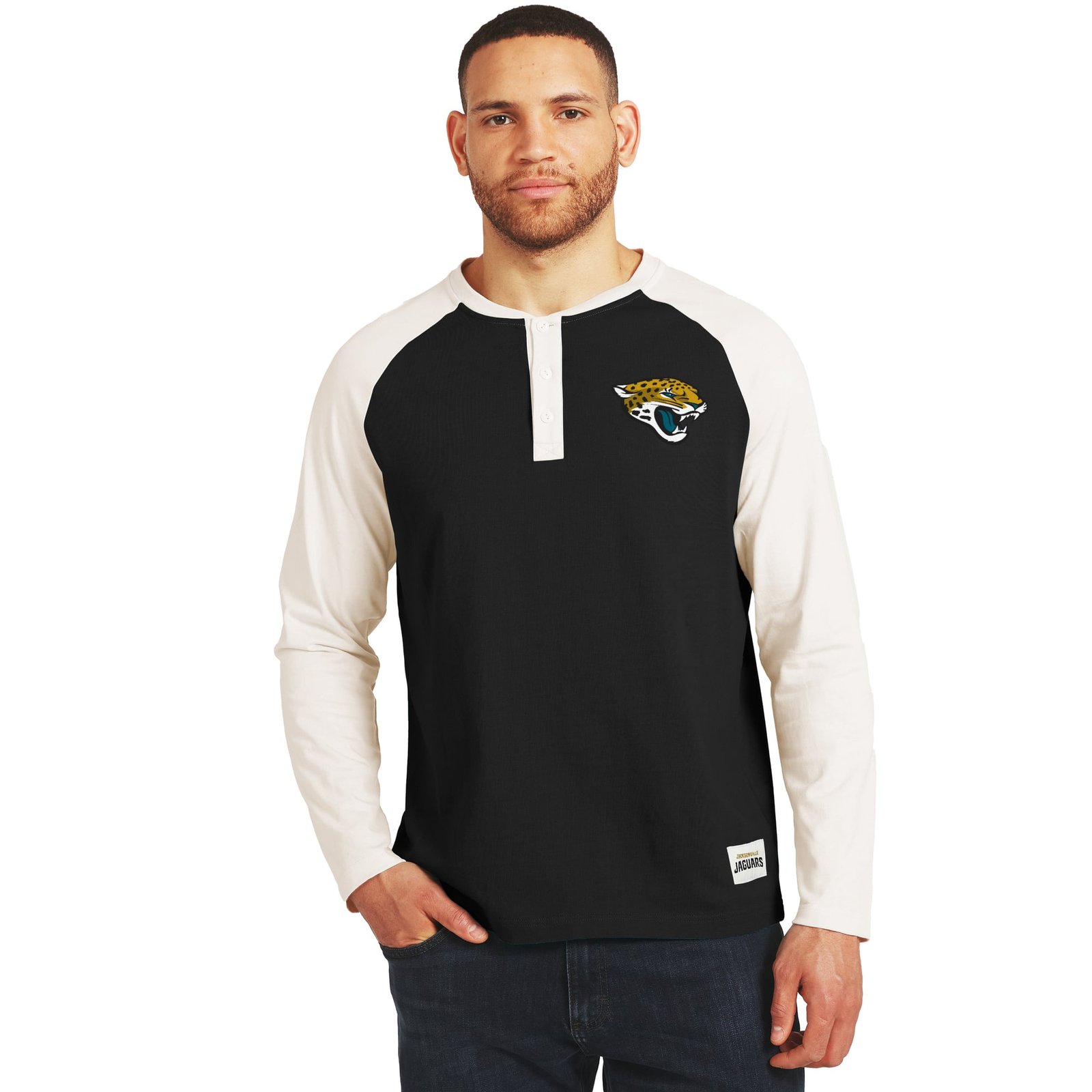 Men’s Darius Rucker Collection by Fanatics Black/Cream Jacksonville Jaguars Henley Long Sleeve T-Shirt