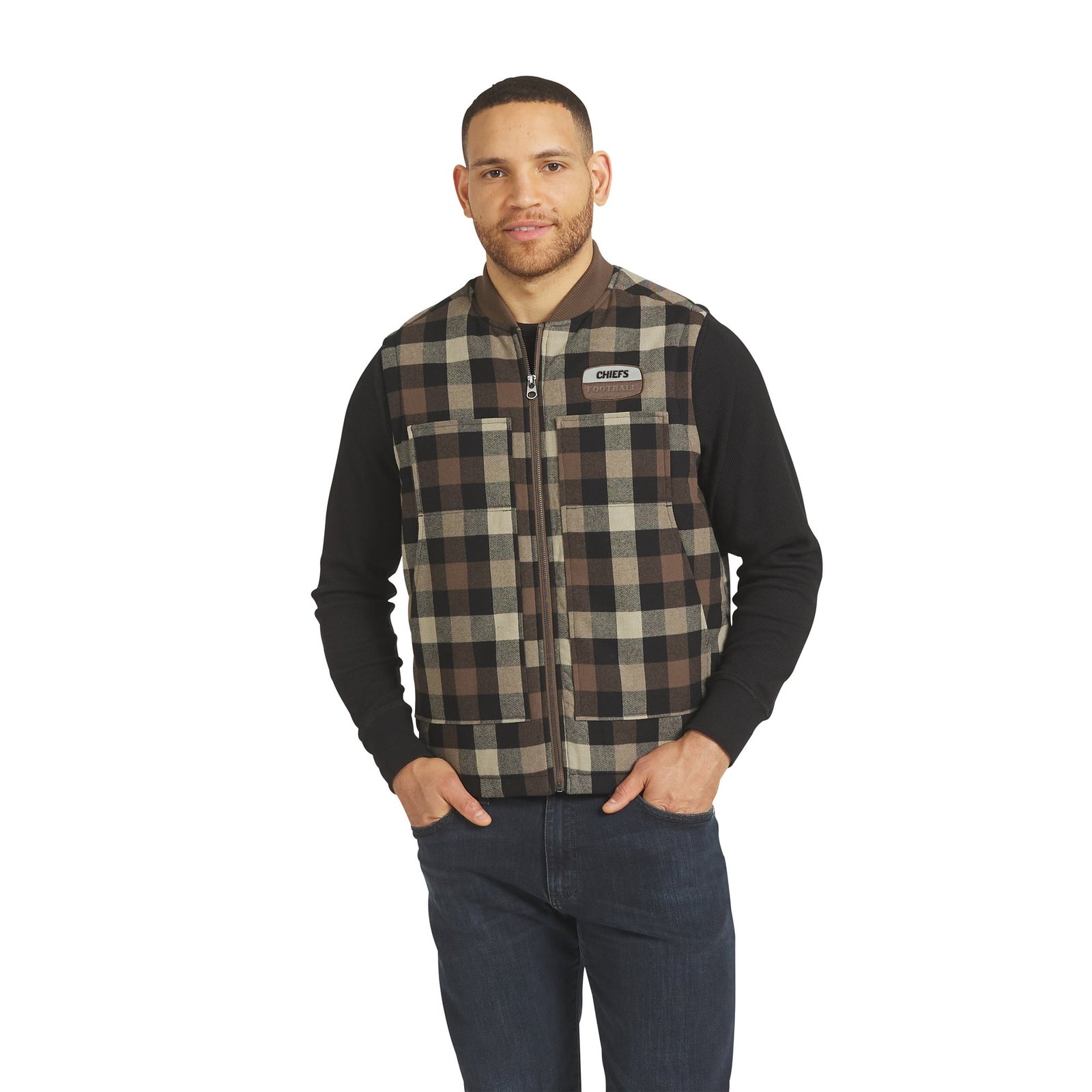 Men’s Darius Rucker Collection by Fanatics Brown Kansas City Chiefs Brushed Plaid Sherpa Full-Zip Vest