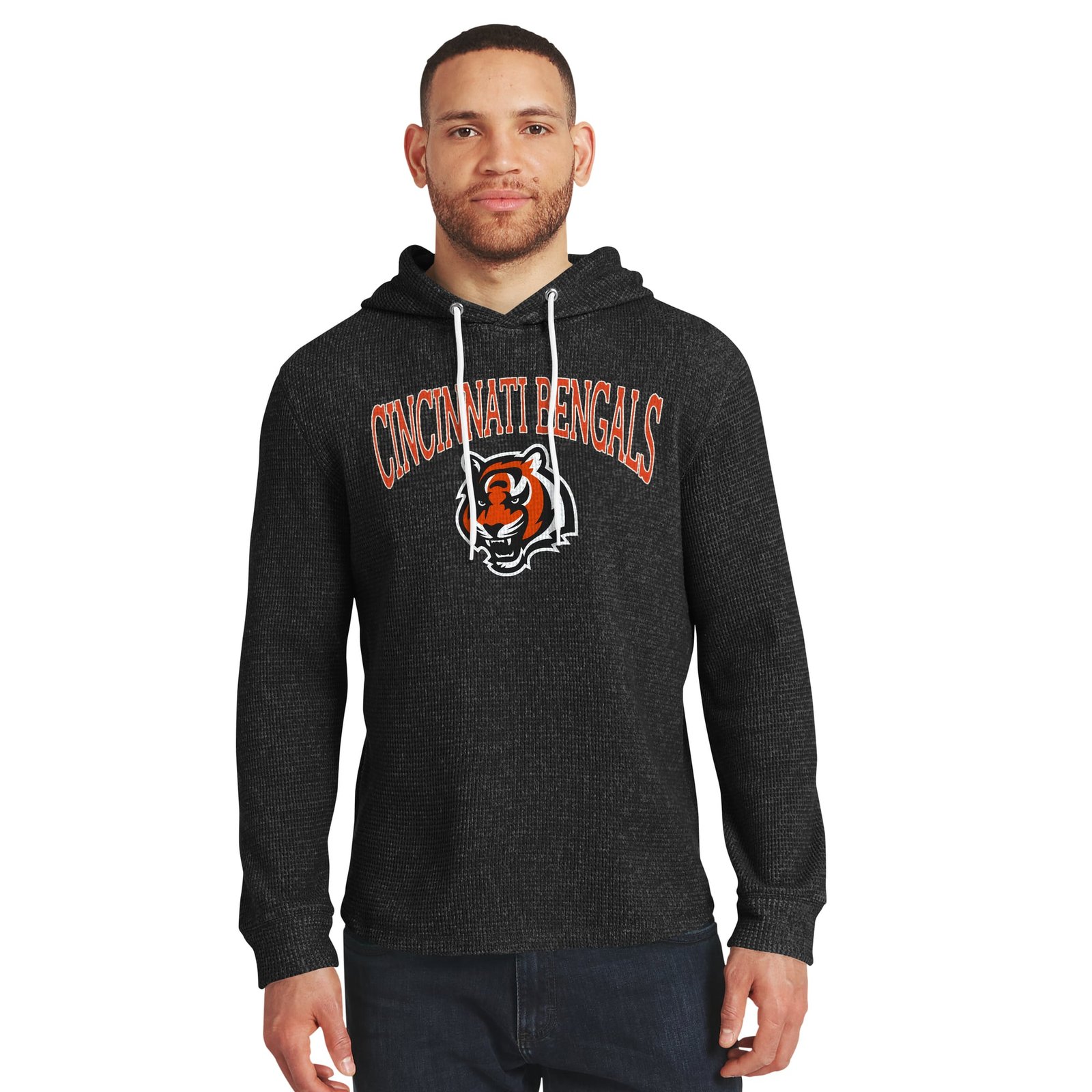 Men’s Darius Rucker Collection by Fanatics Charcoal Cincinnati Bengals Waffle Knit Hooded Tri-Blend Long Sleeve T-Shirt