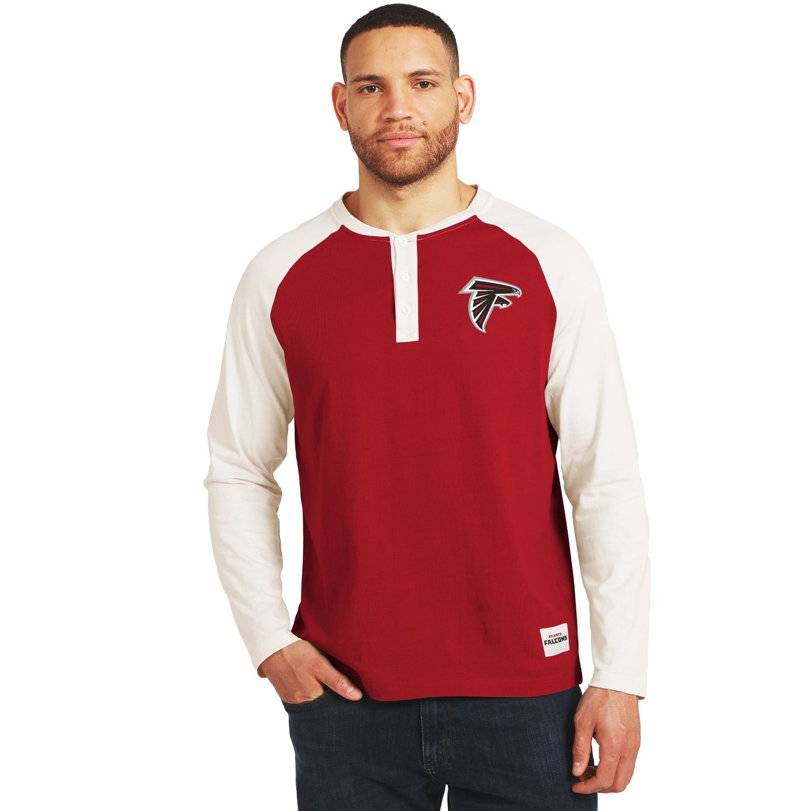 Men’s Darius Rucker Collection by Fanatics Red/Cream Atlanta Falcons Henley Long Sleeve T-Shirt