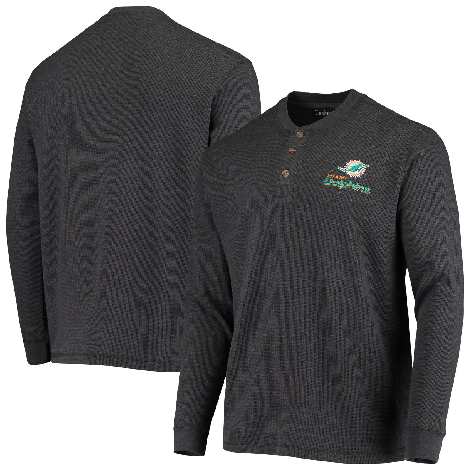 Men’s Dunbrooke Charcoal Miami Dolphins Logo Maverick Thermal Henley Long Sleeve T-Shirt