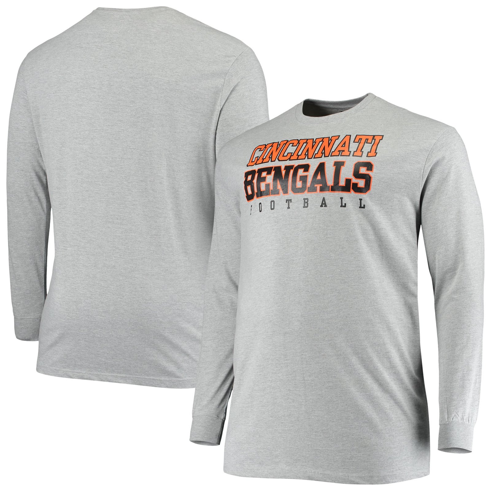 Men’s Fanatics Heathered Gray Cincinnati Bengals Big & Tall Practice Long Sleeve T-Shirt