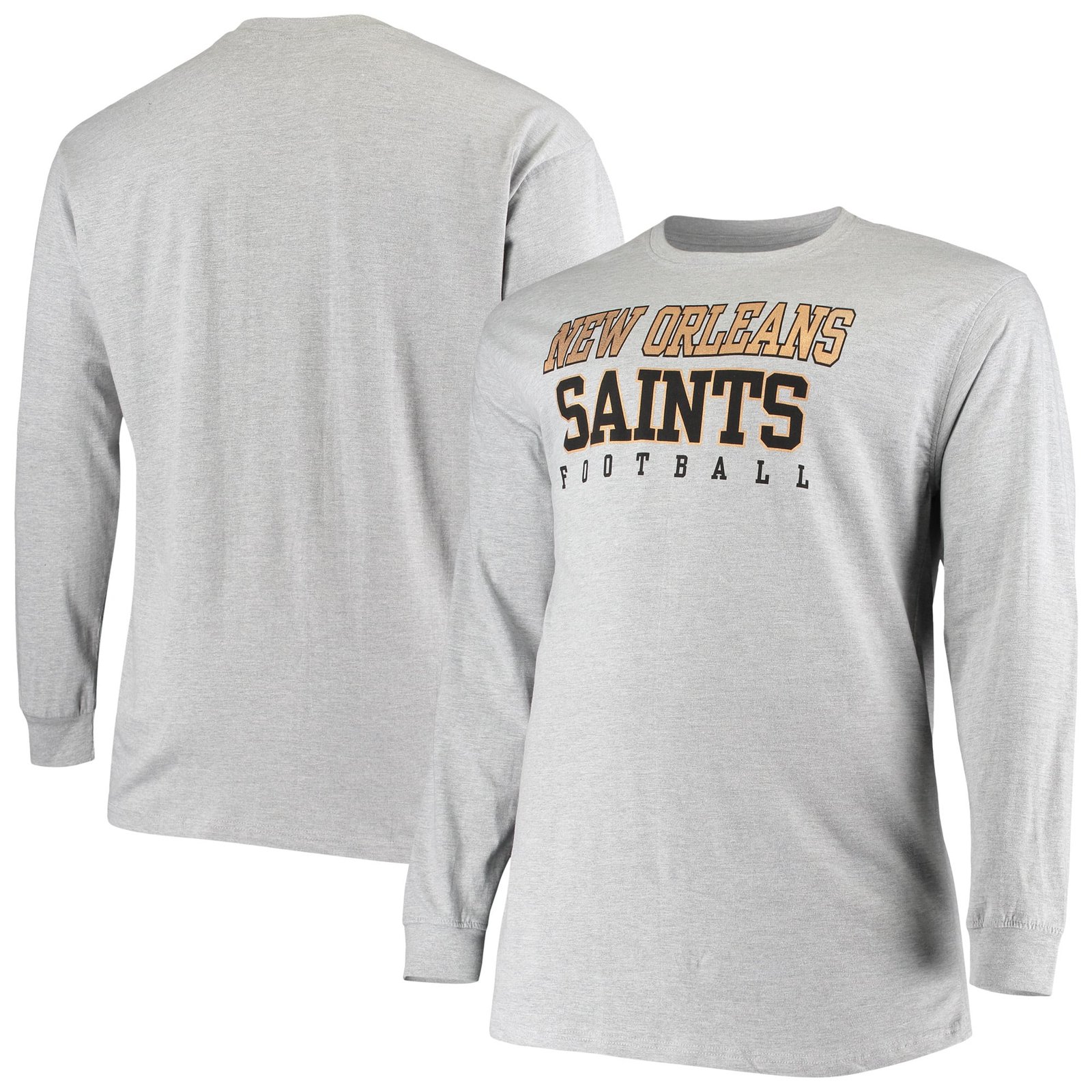 Men’s Fanatics Heathered Gray New Orleans Saints Big & Tall Practice Long Sleeve T-Shirt