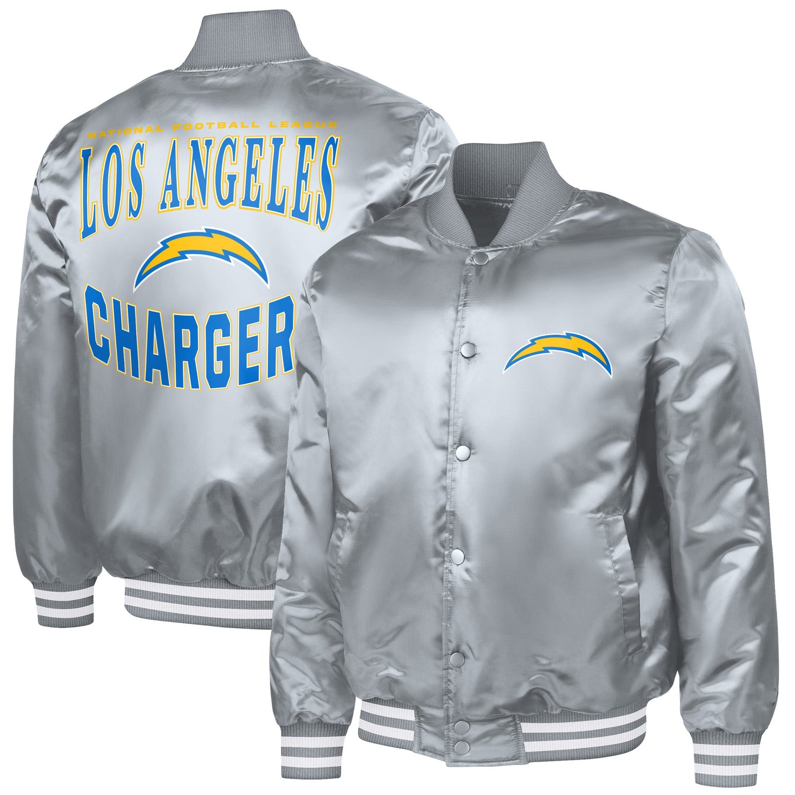 Men’s G-III Sports by Carl Banks Gray Los Angeles Chargers Adaptive Full-Snap Varsity Jacket